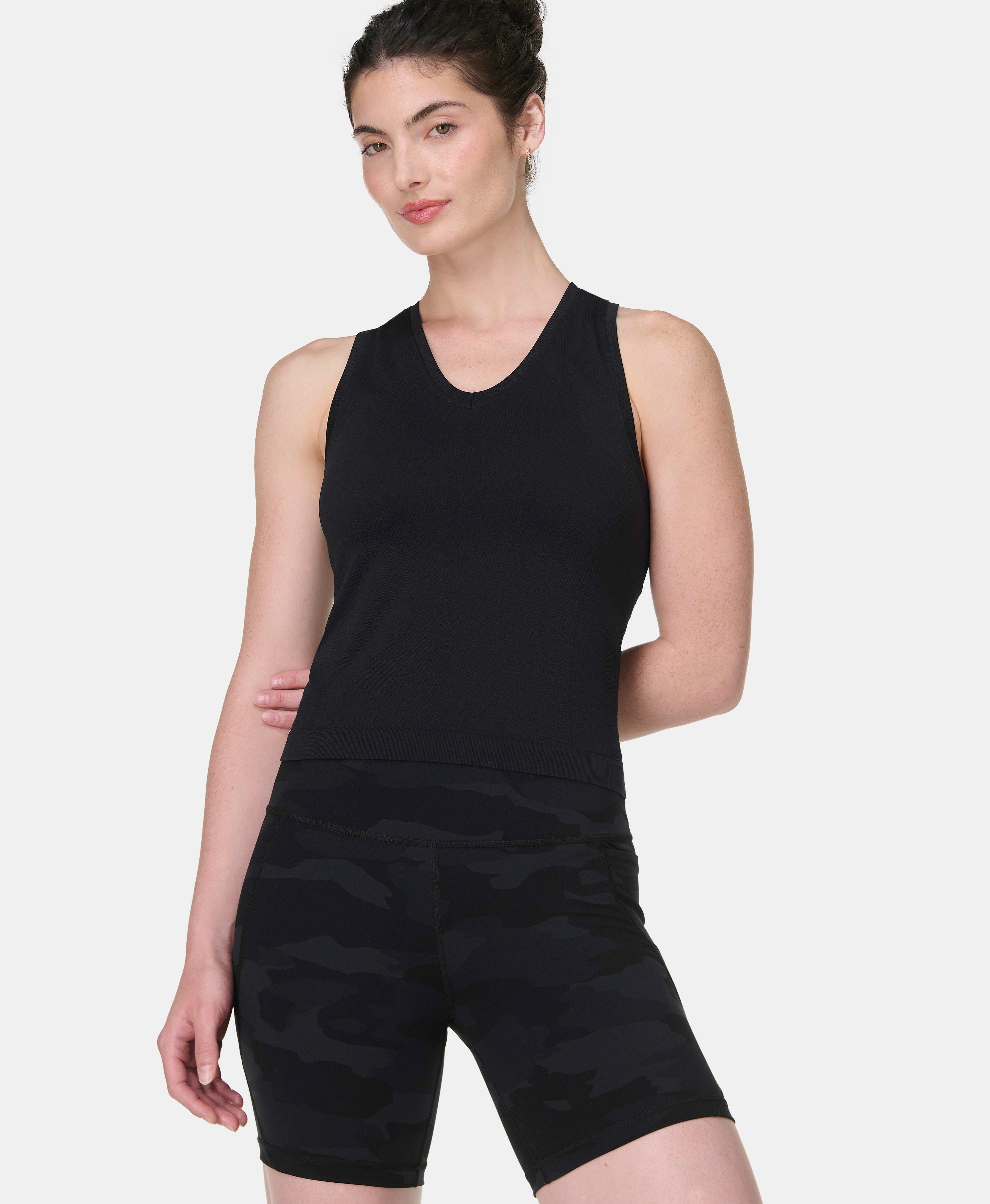 Athlete Crop V-Neck Seamless Workout Tank - Black