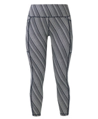 Power Piping Workout Leggings - Blue Tilted Wordmark Print - Full Length