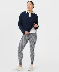 Power Piping Workout Leggings - Blue Tilted Wordmark Print - Full Length
