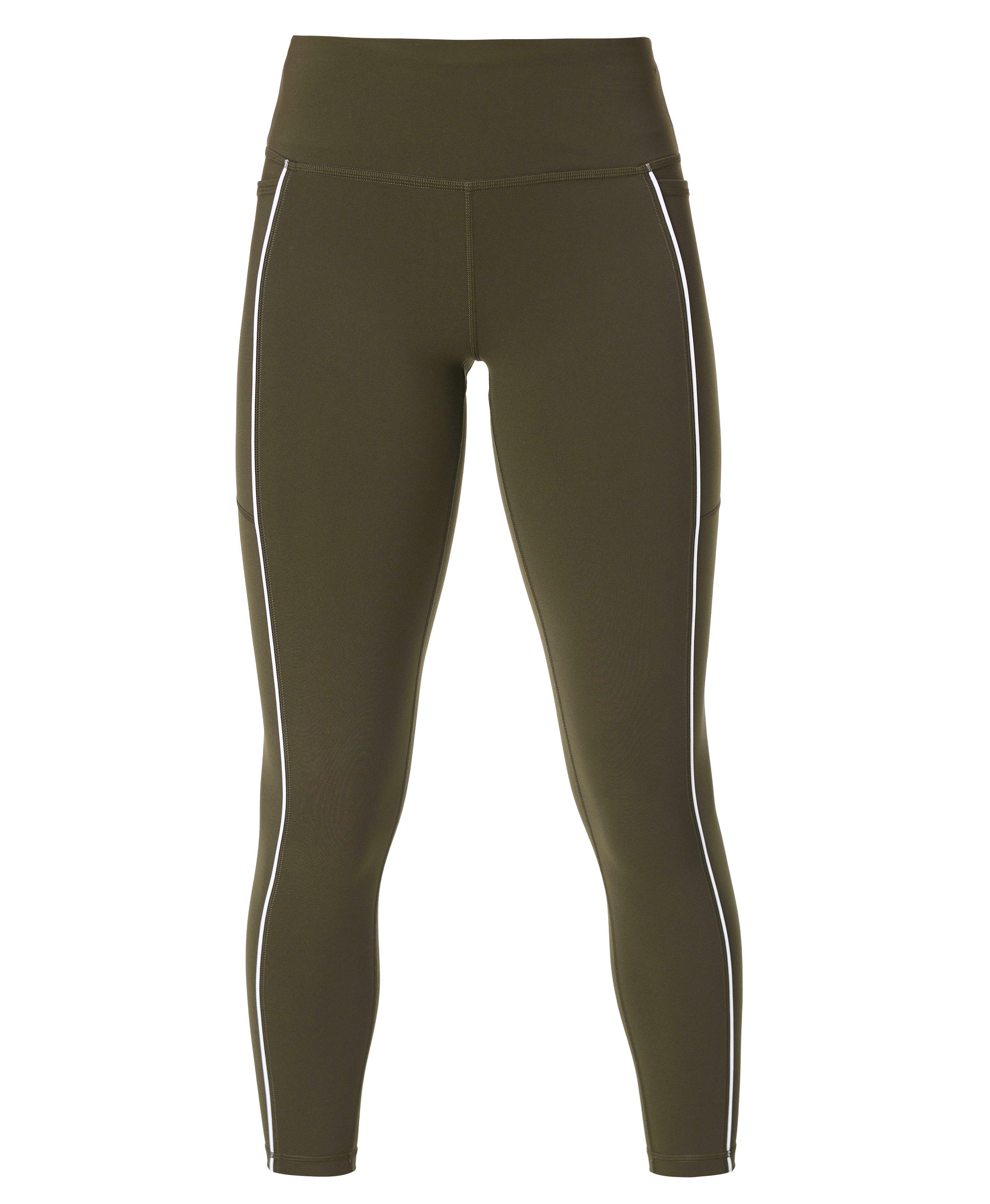 Power 7/8 Piping Workout Leggings - Blue Tilted Wordmark Print - 7/8 Length
