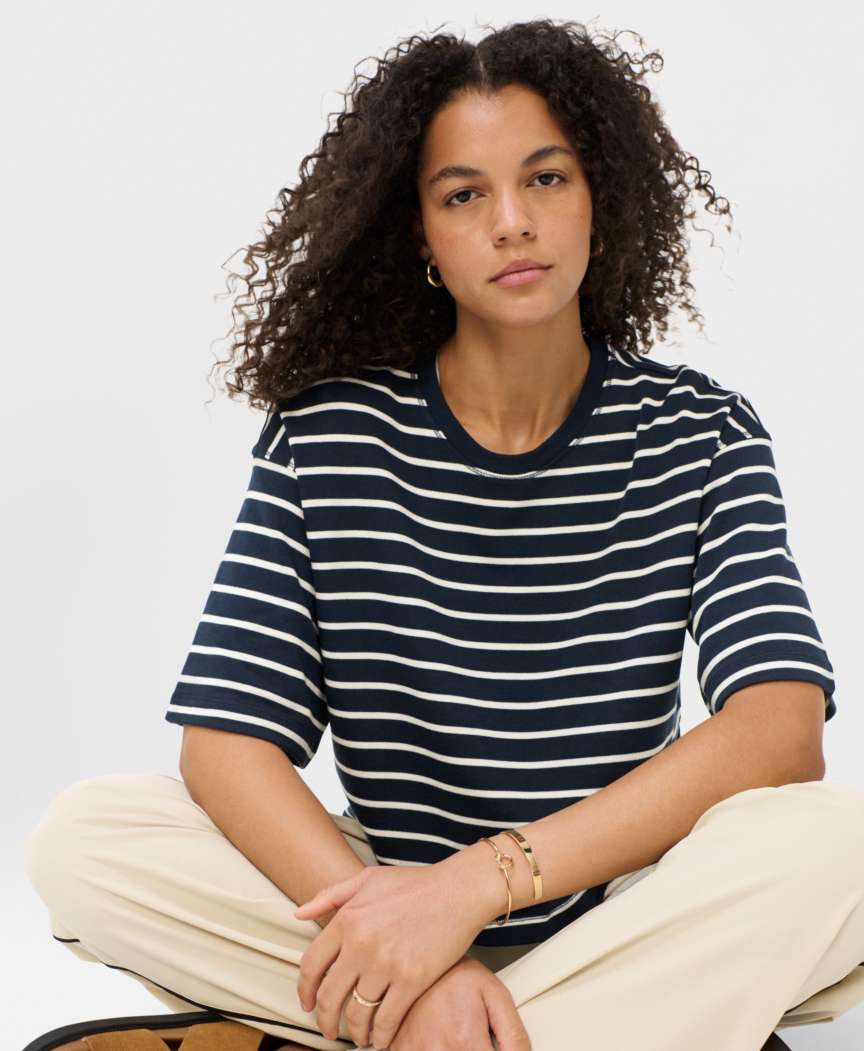 After Class Short Sleeve Sweatshirt - Navy Blue Stripe