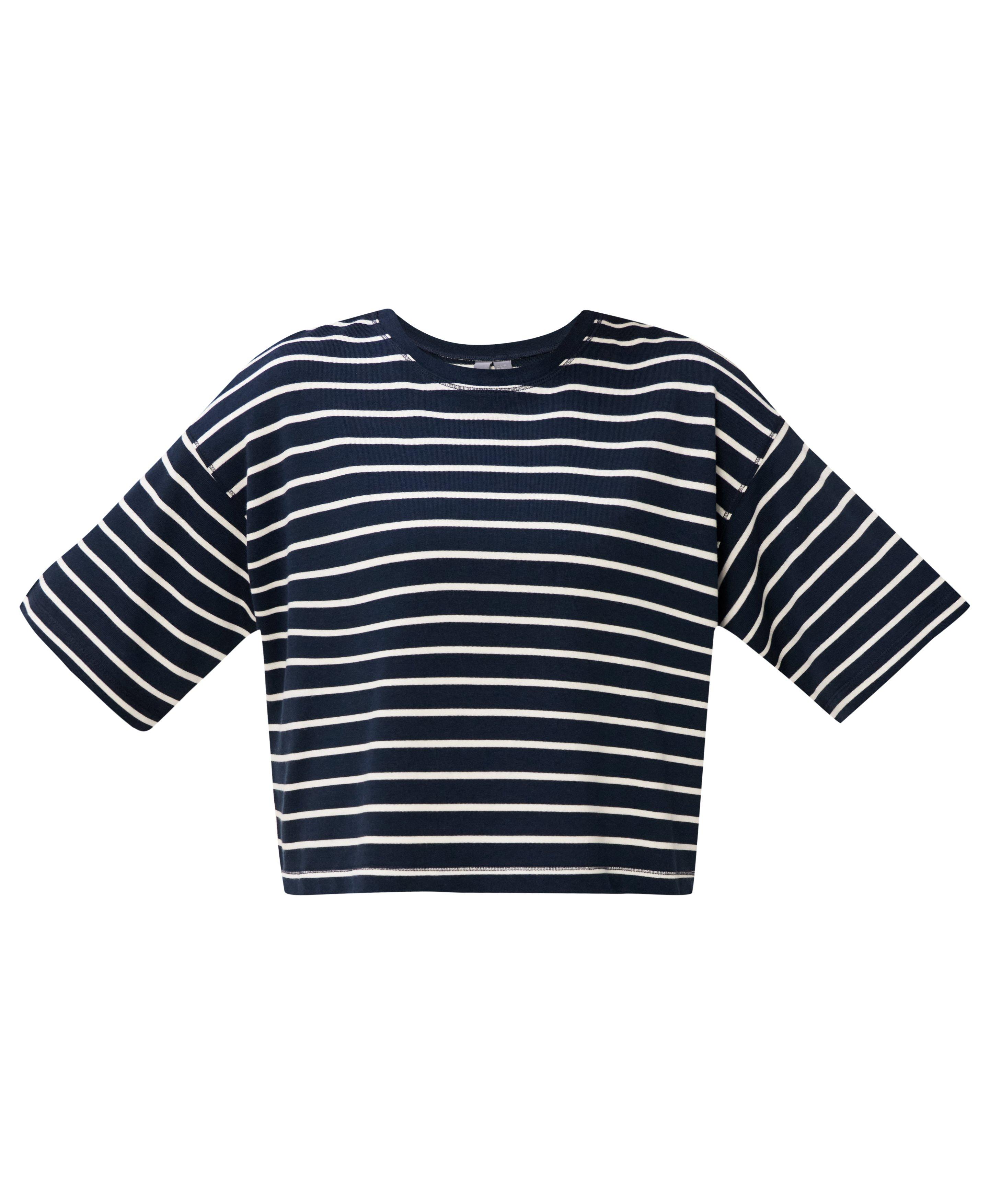 After Class Short Sleeve Sweatshirt - Navy Blue Stripe
