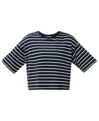 After Class Short Sleeve Sweatshirt - Navy Blue Stripe