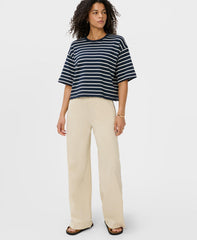 After Class Short Sleeve Sweatshirt - Navy Blue Stripe