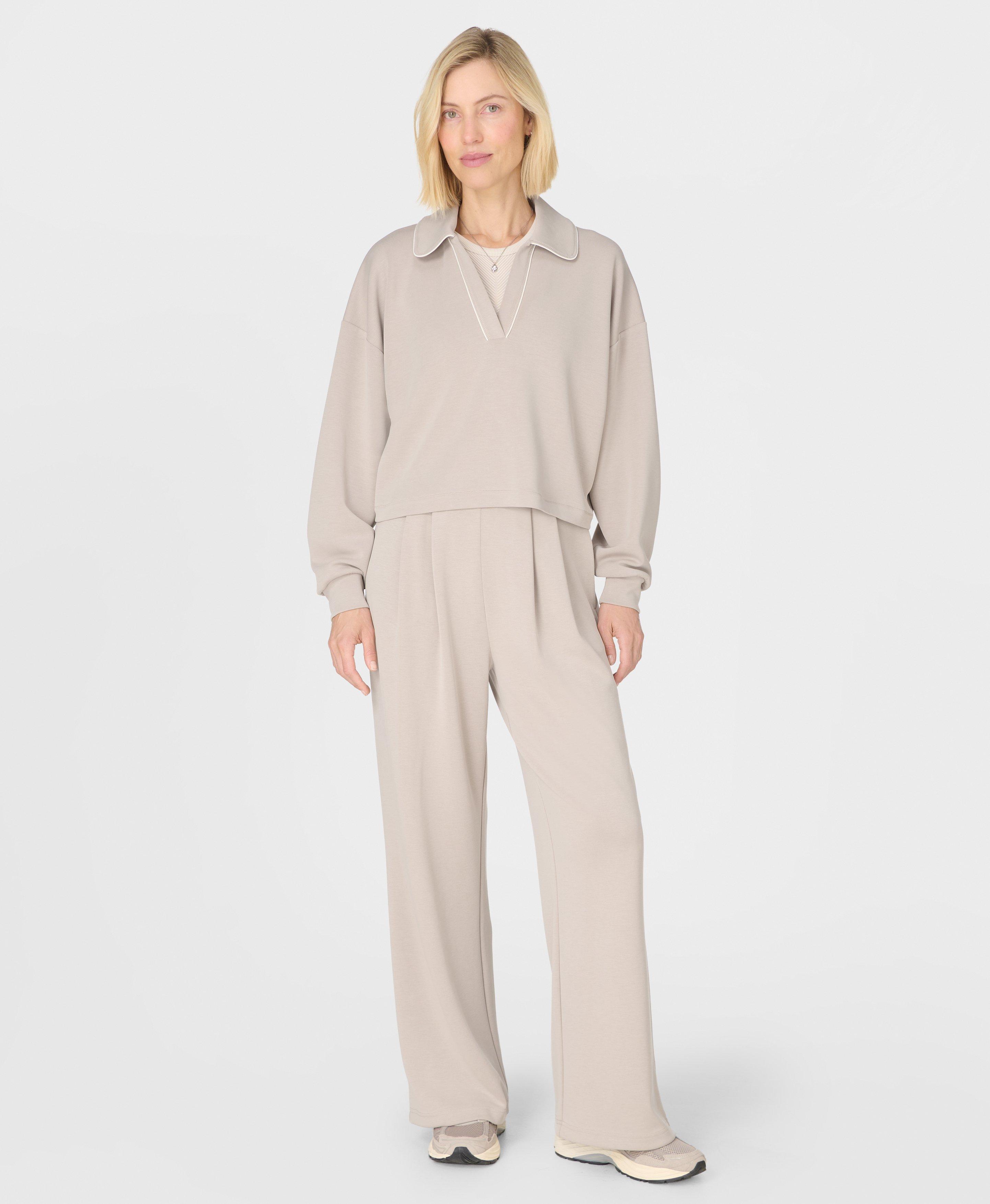 Sand Wash Crop Henley Sweatshirt - Dusk Beige