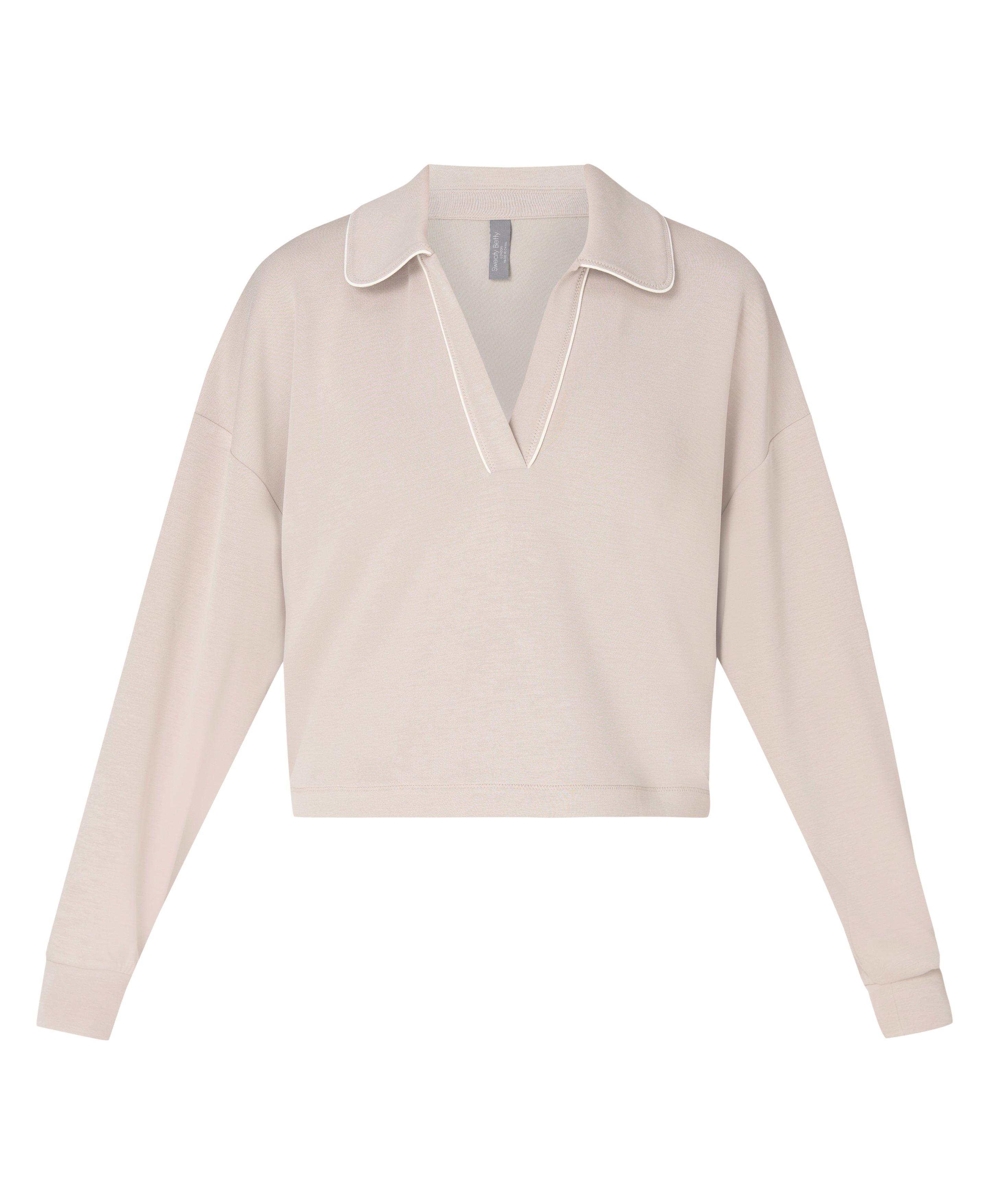 Sand Wash Crop Henley Sweatshirt - Dusk Beige