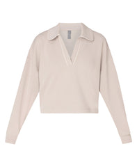Sand Wash Crop Henley Sweatshirt - Dusk Beige