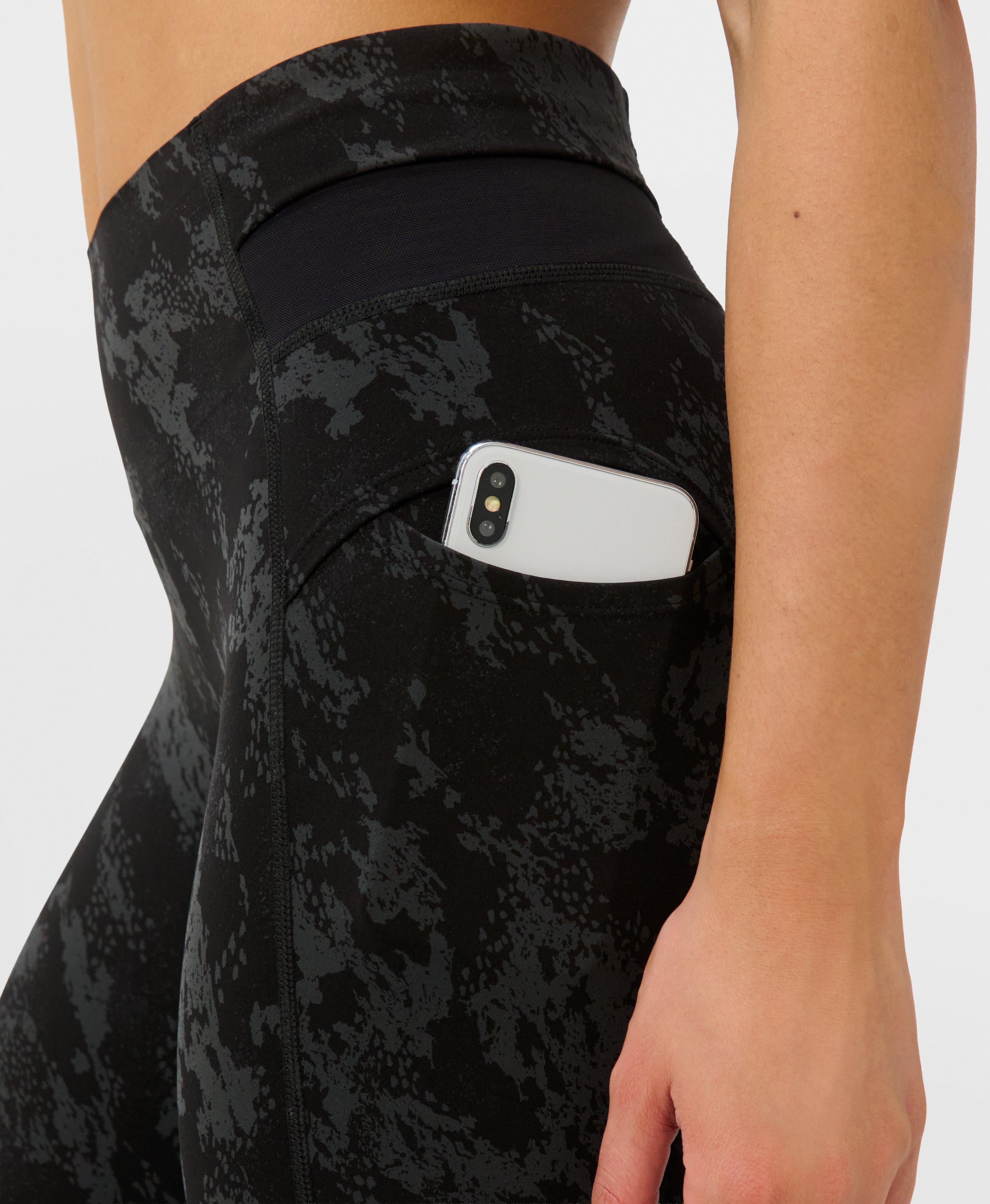 Runner's High Power Leggings - Black Cliff Face Print - Full Length