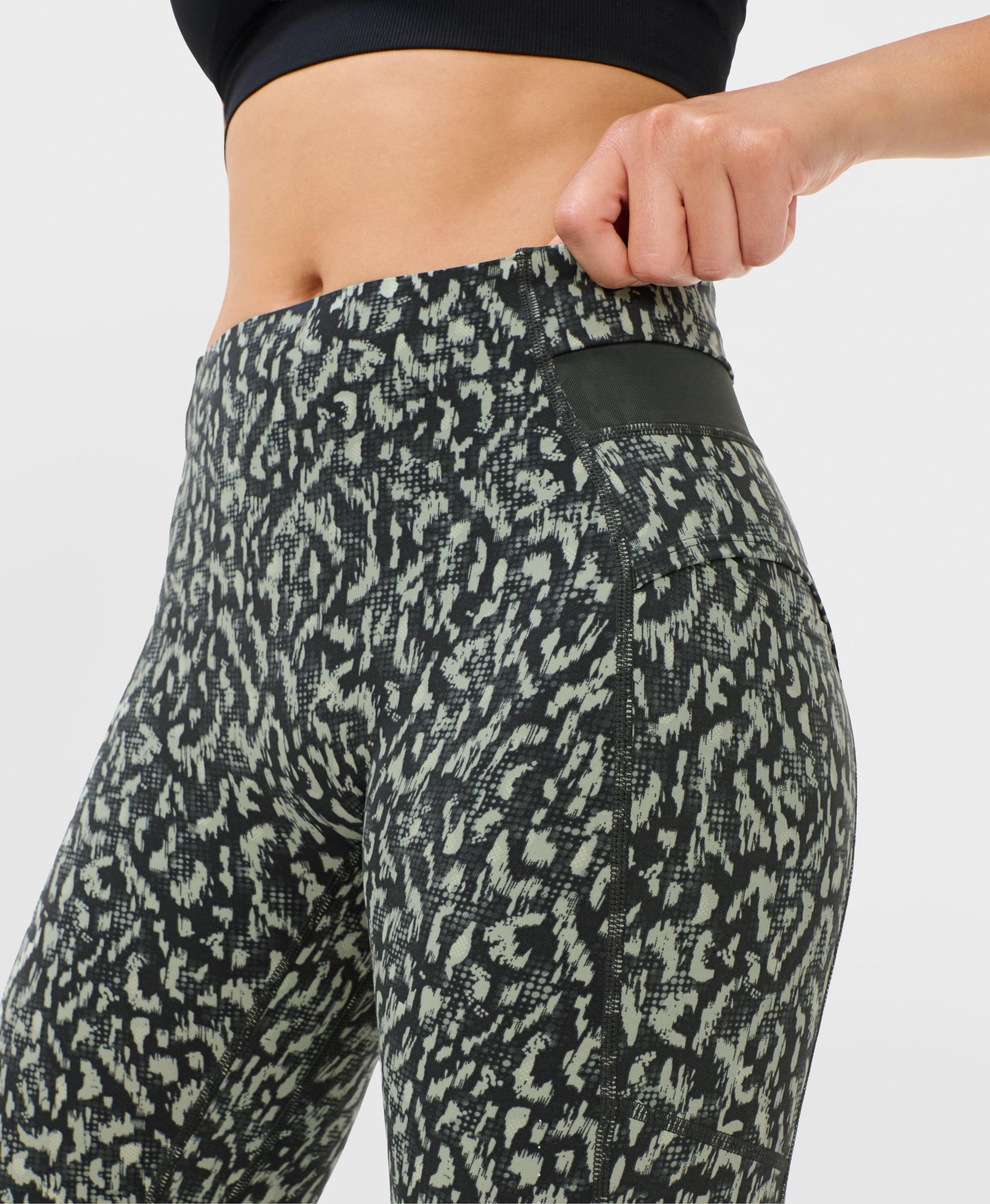 Runner's High Power Leggings - Green Wild Tech Print - Full Length