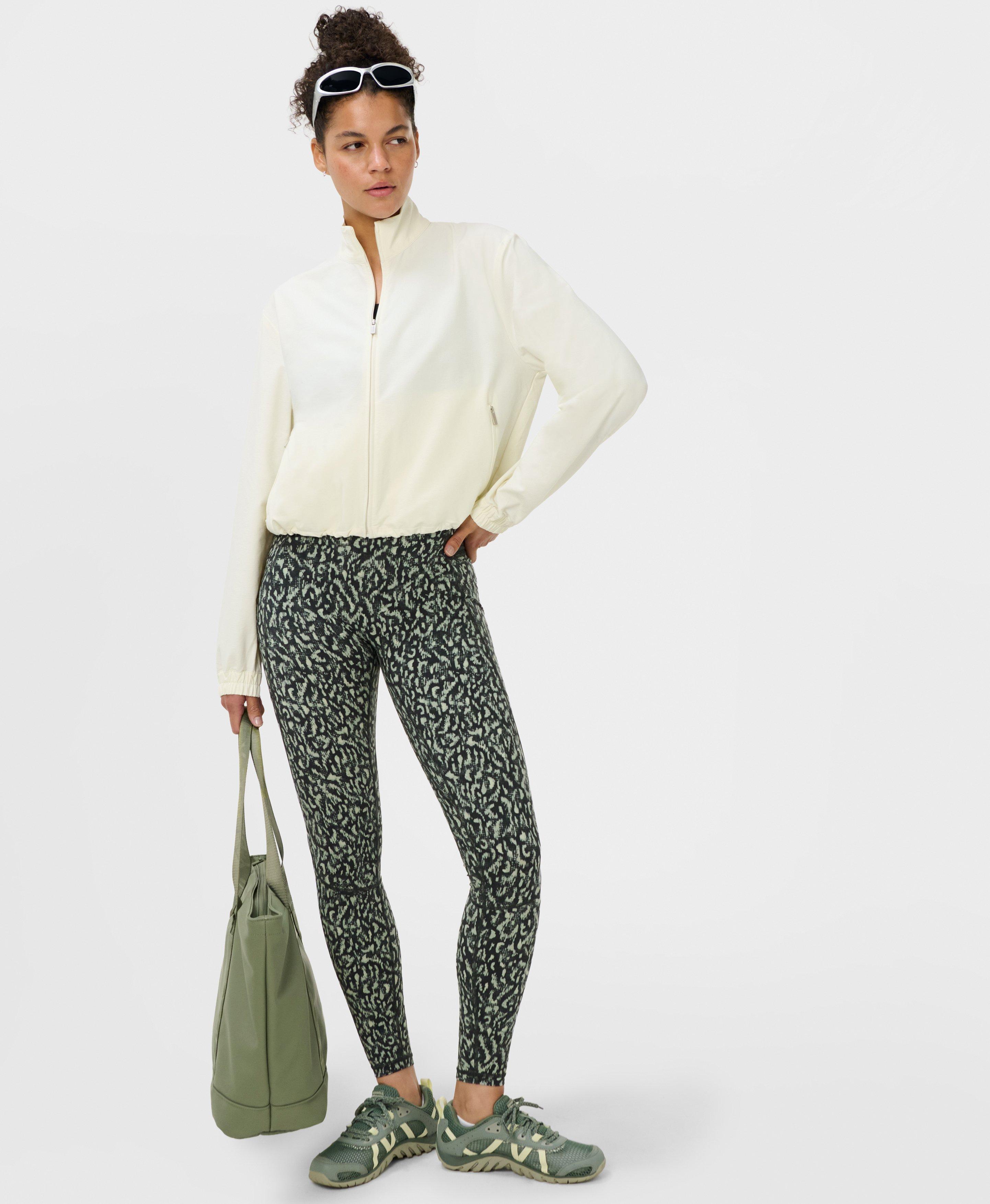 Runner's High Power Leggings - Green Wild Tech Print - Full Length