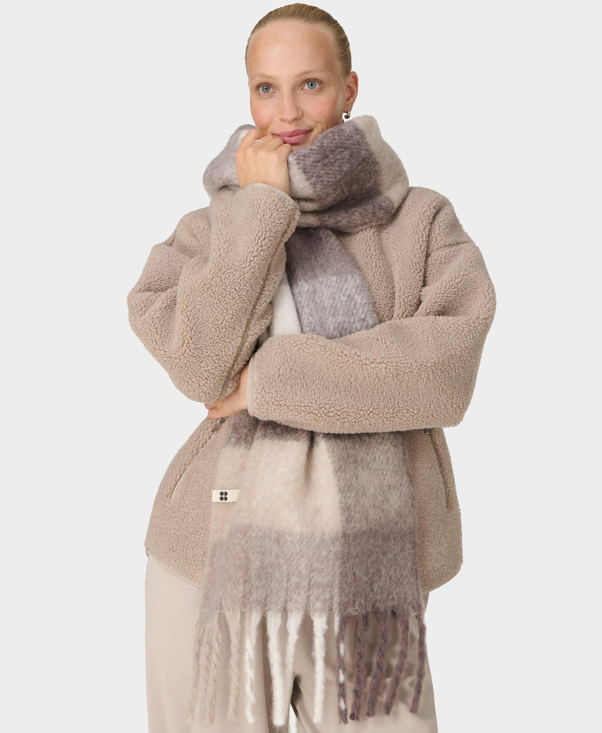 Soft Cloud Tassel Scarf - Brown Check Jacquard