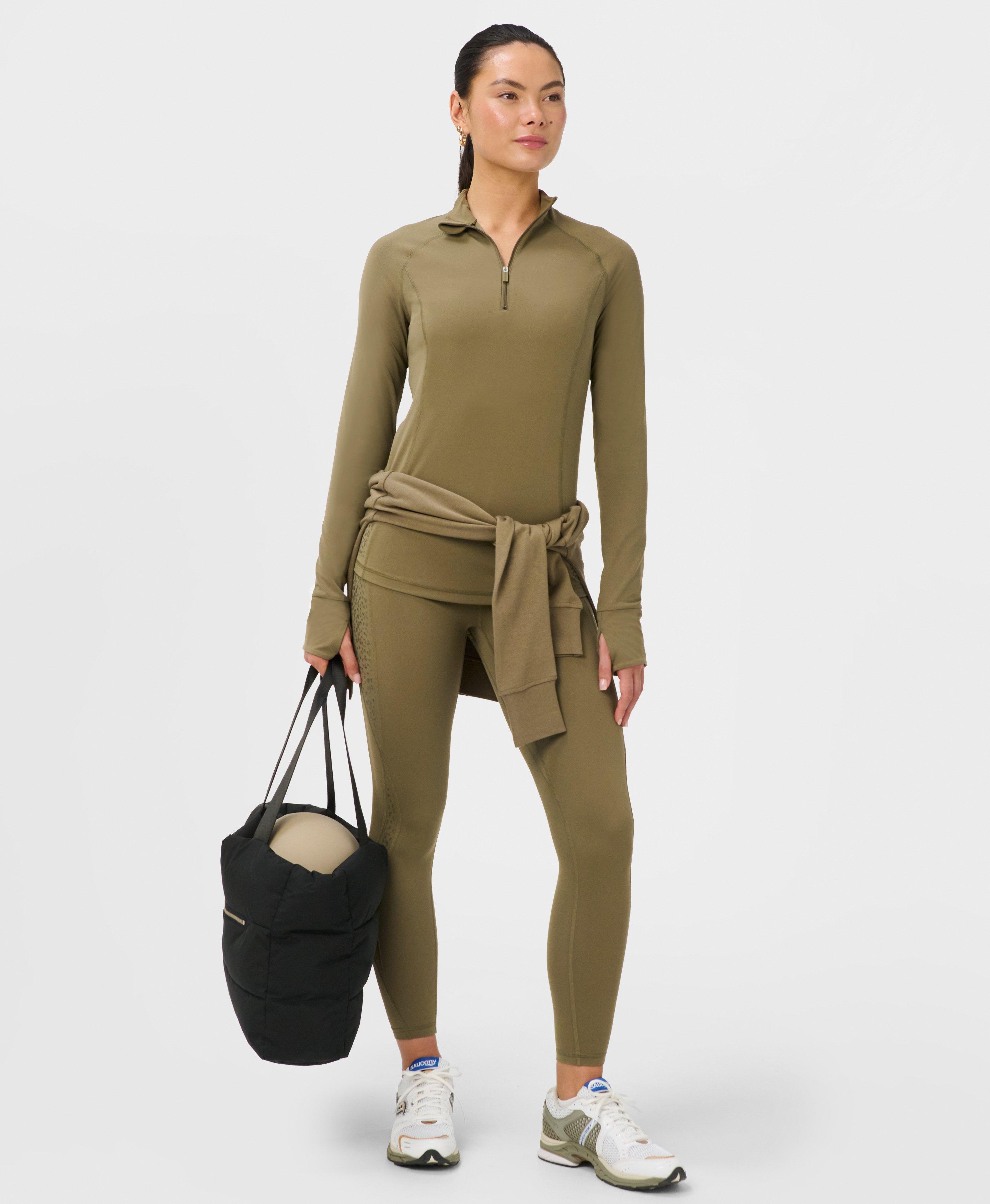 Ultimate Studio Pilates Gripper Half Zip - Khaki Brown