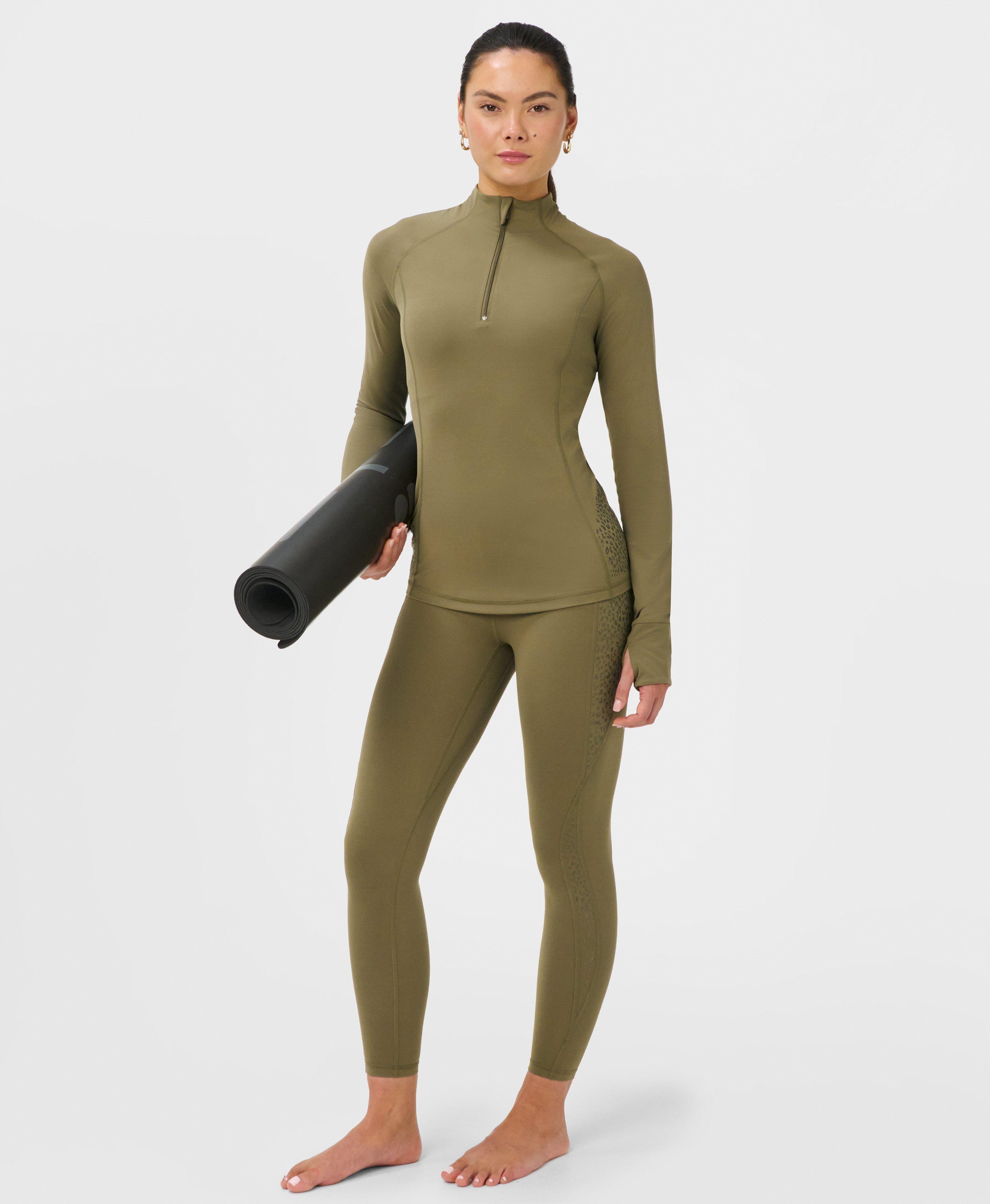 Ultimate Studio 7/8 Pilates Gripper Legging - Khaki Brown - 7/8 Length