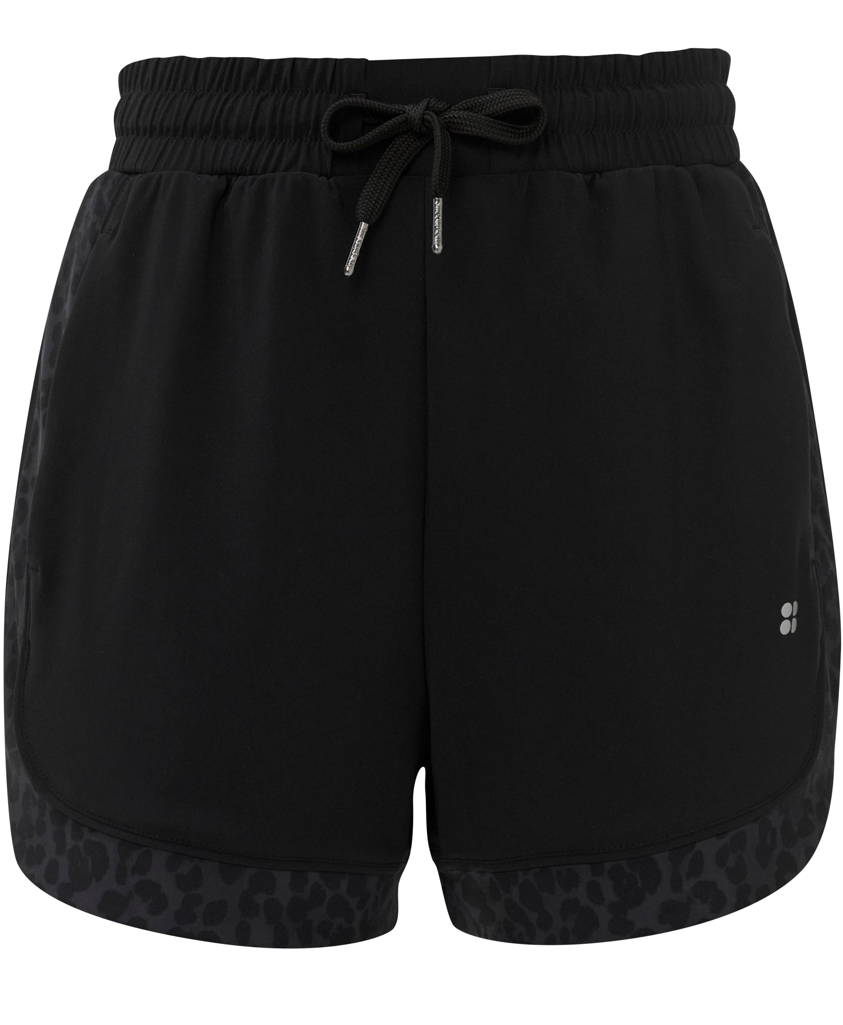 Explorer Track Piped Shorts - Black Black Ink Leopard Print - 4" Inseam