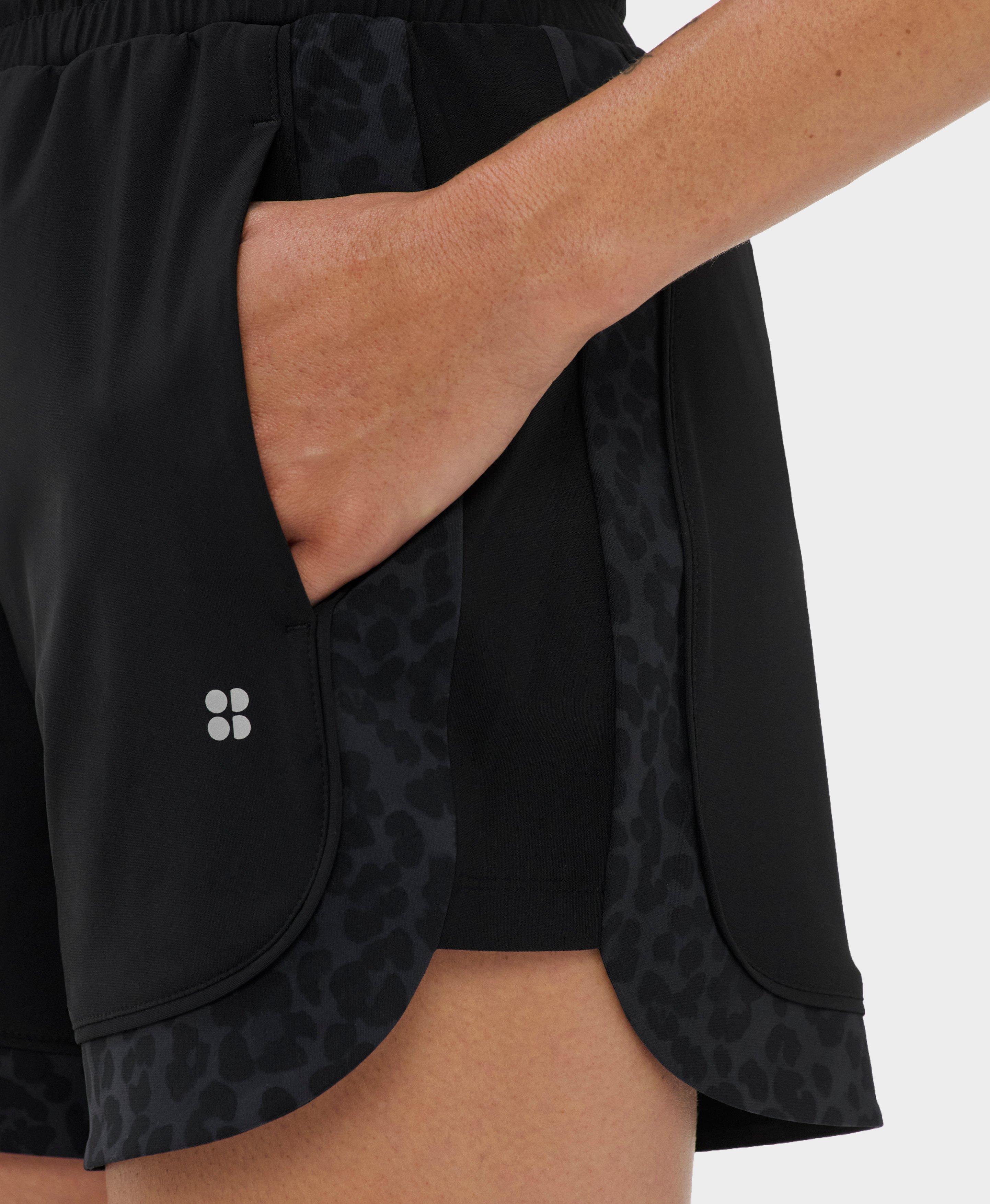 Explorer Track Piped Shorts - Black Black Ink Leopard Print - 4" Inseam