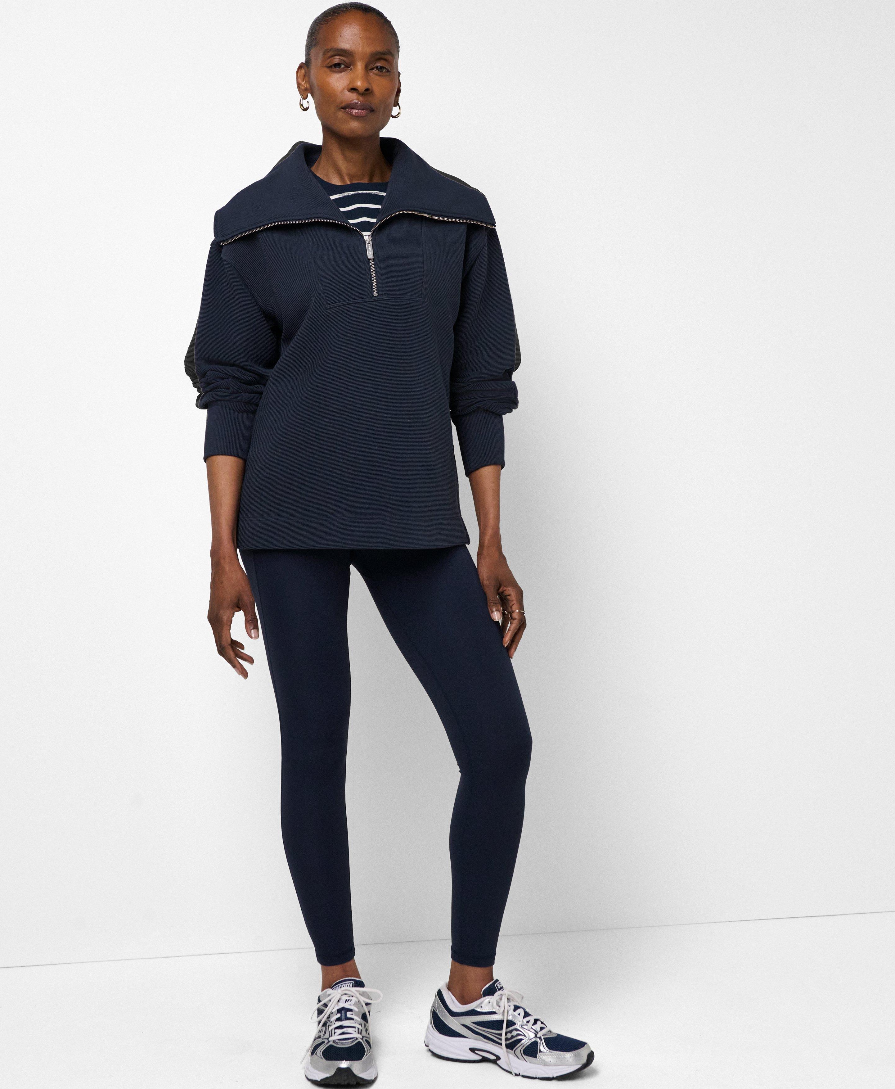Peaceful Ribbed Half Zip Sweatshirt - Navy Blue