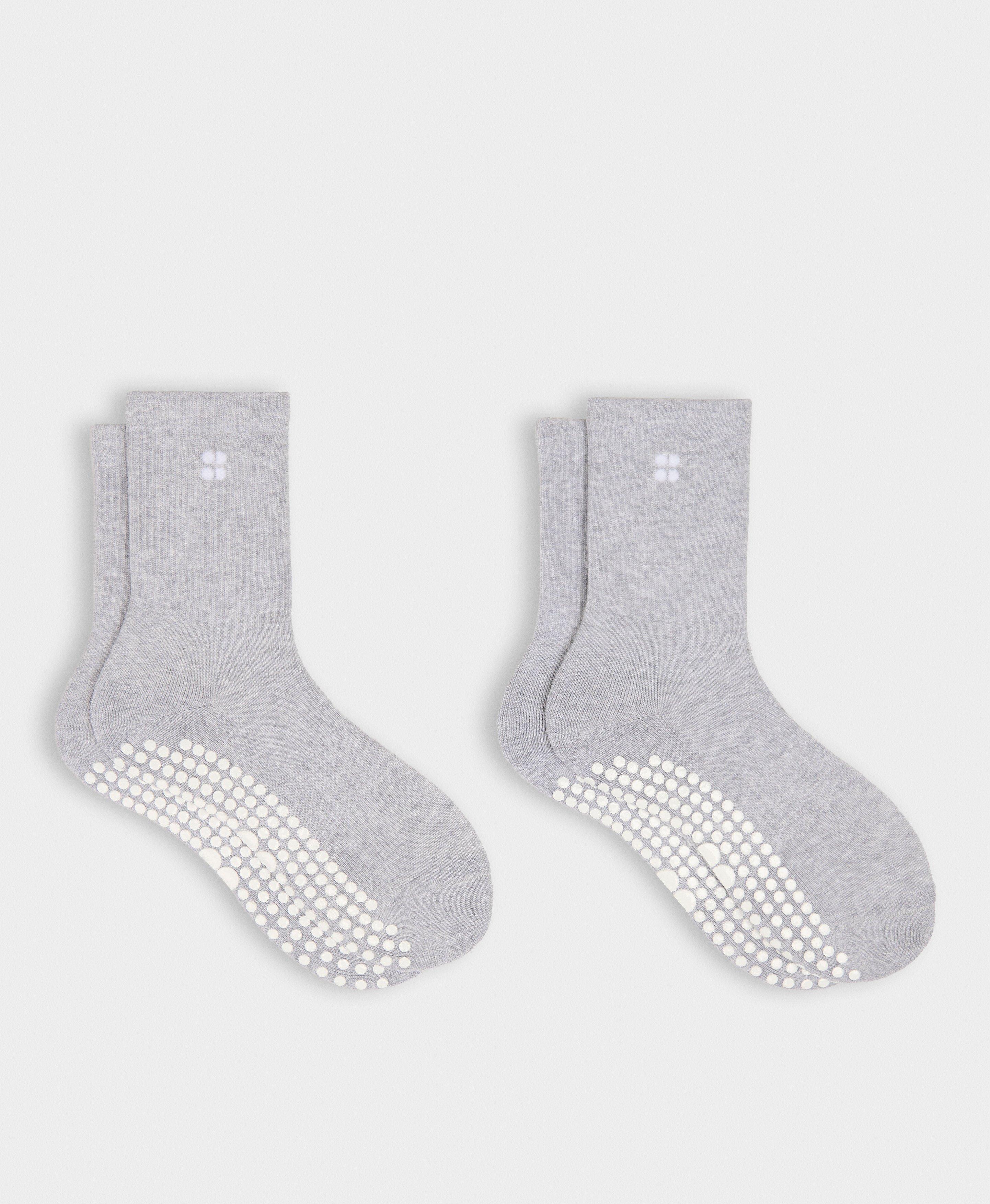 Pilates Crew Grip Socks 2 Pack - Light Grey Marl