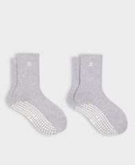 Pilates Crew Grip Socks 2 Pack - Light Grey Marl