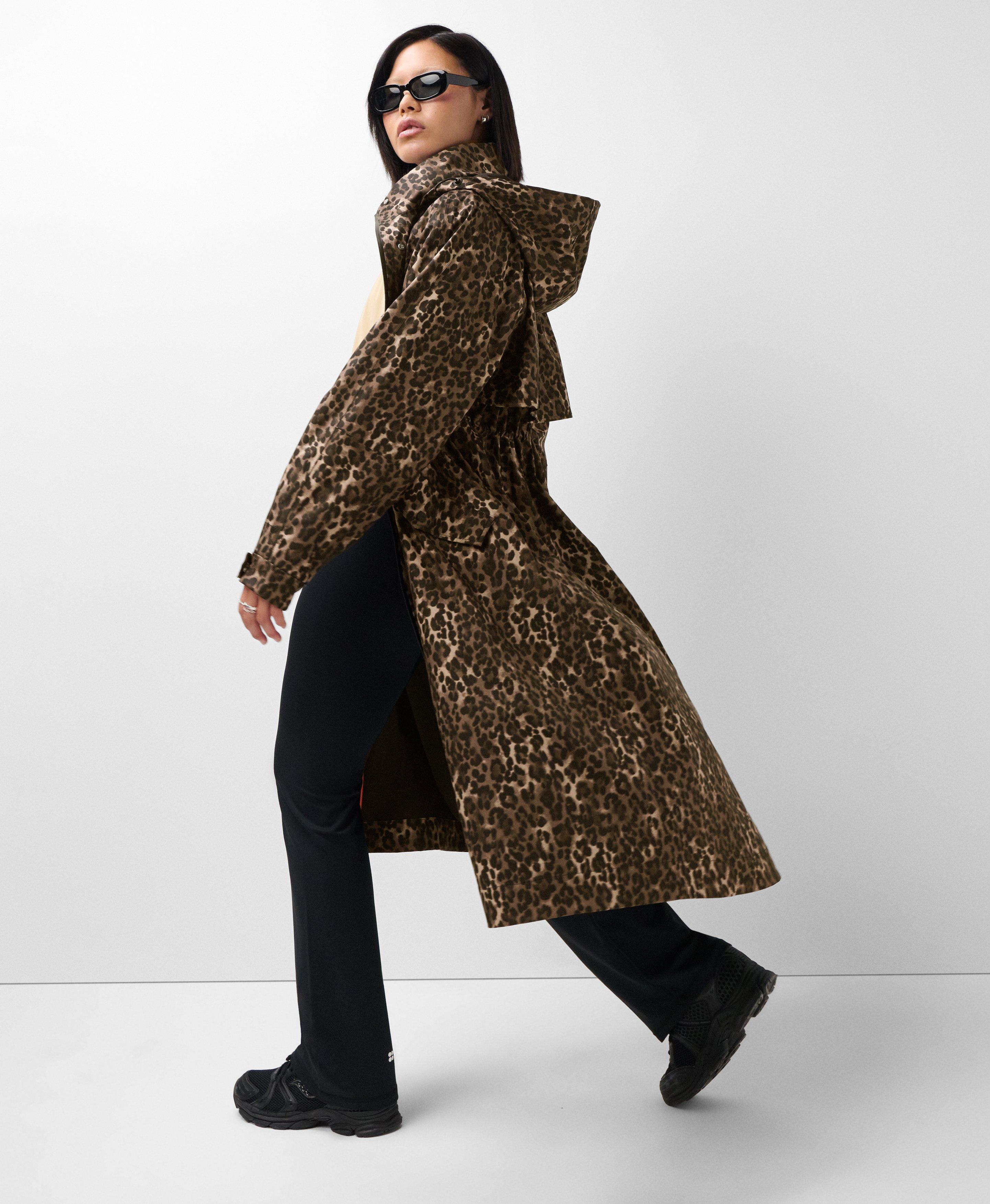 Motion Waterproof Longline Parka - Brown Ink Leopard Print