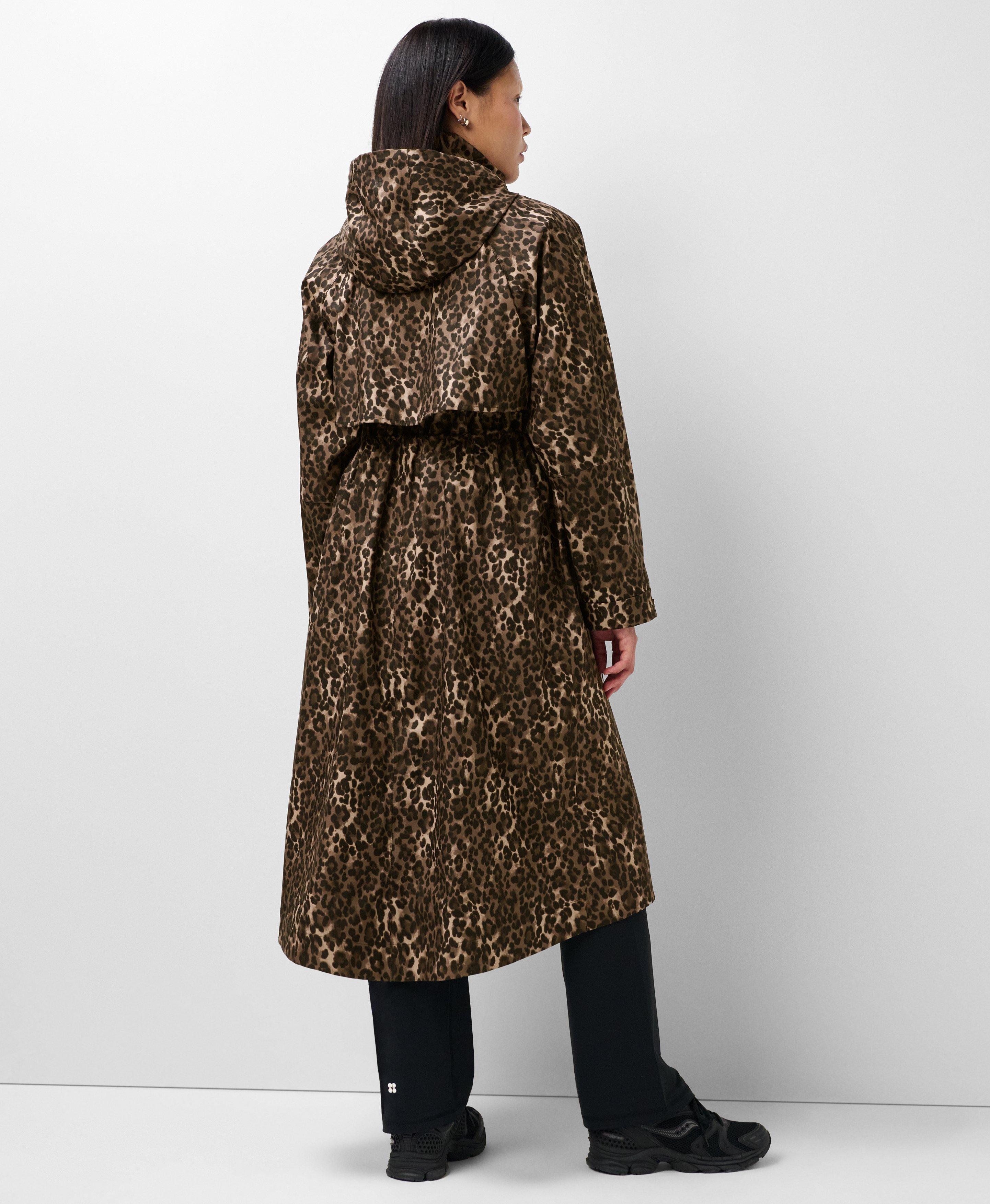 Motion Waterproof Longline Parka - Brown Ink Leopard Print