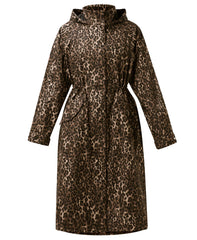 Motion Waterproof Longline Parka - Brown Ink Leopard Print