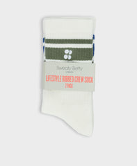 Lifestyle Ribbed Crew Socks 2 Pack - Lily White Bracken Green Prussian Blue
