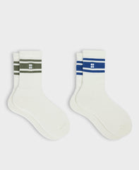 Lifestyle Ribbed Crew Socks 2 Pack - Lily White Bracken Green Prussian Blue