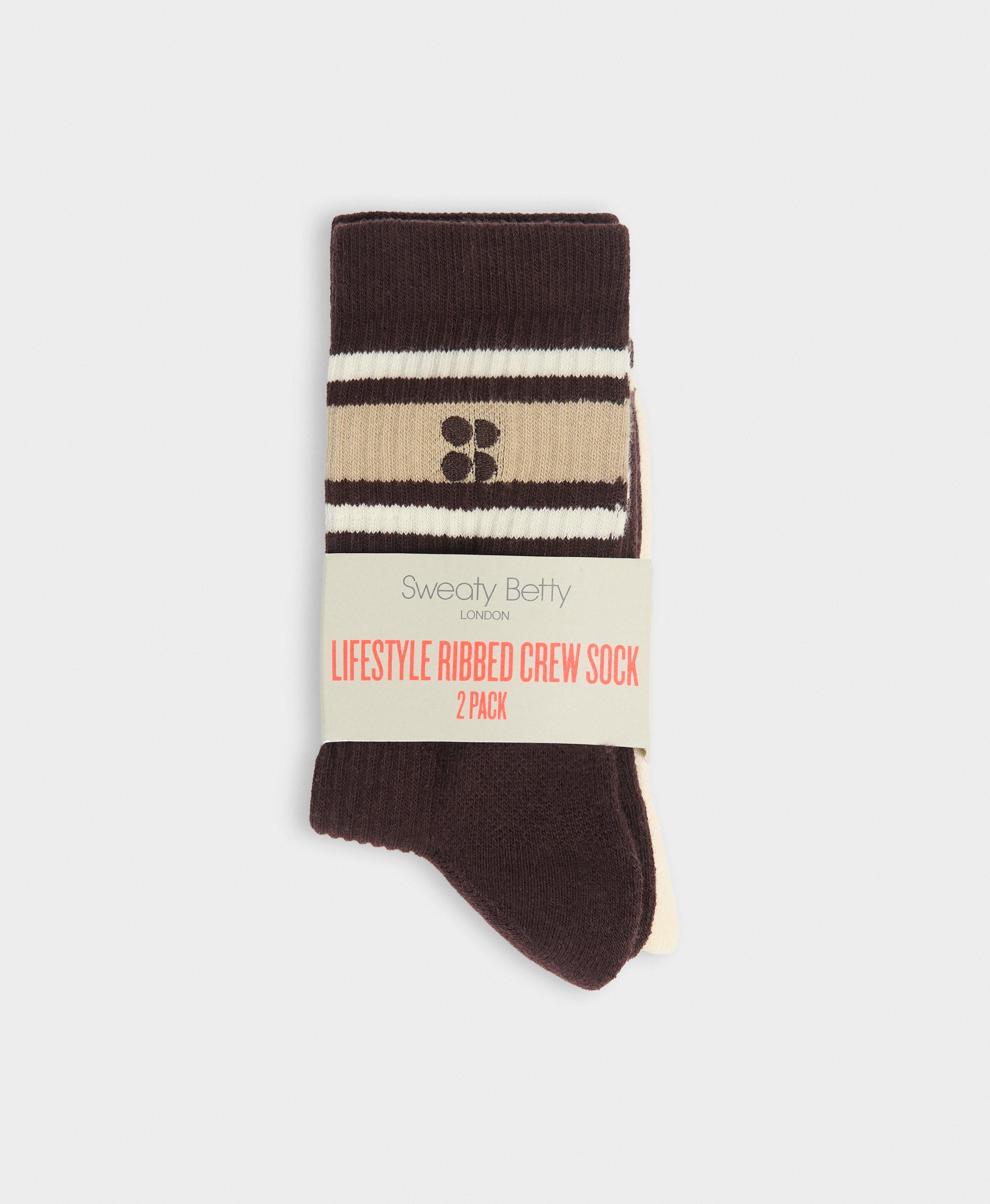 Lifestyle Ribbed Crew Socks 2 Pack - Sable Brown Creme Beige