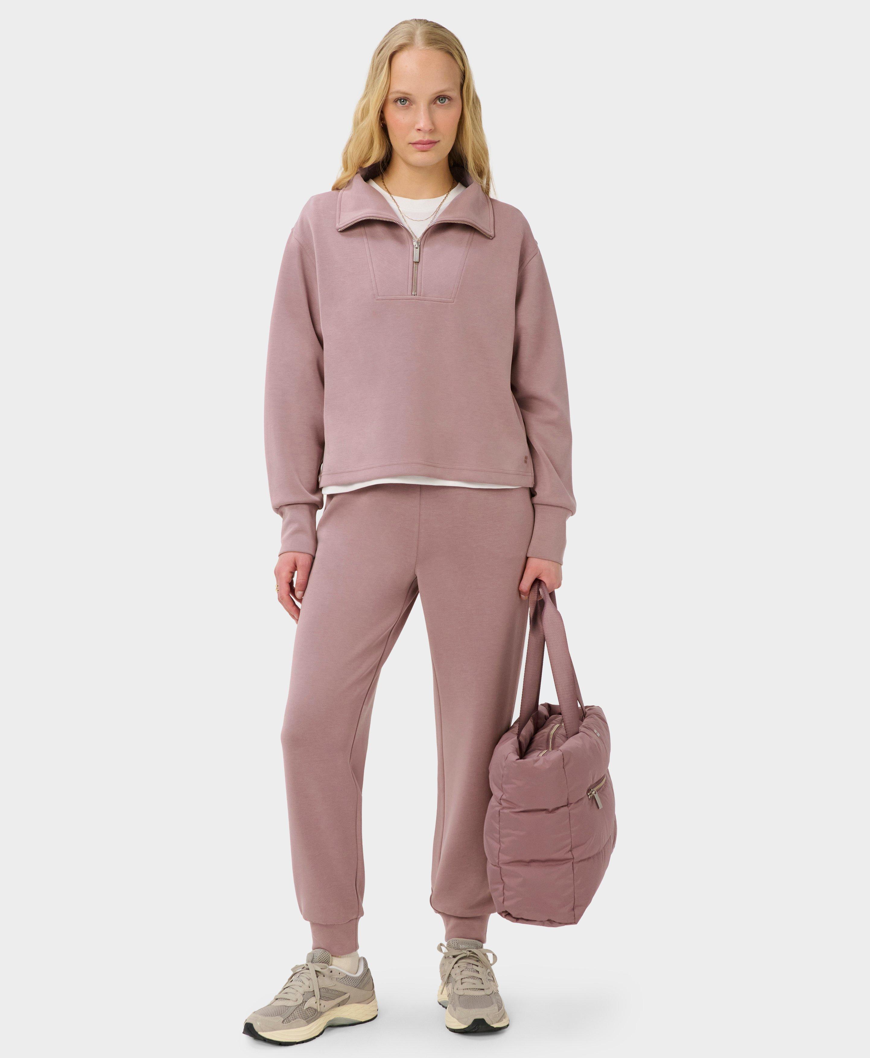 Sand Wash Half Zip Crop Sweatshirt - Duskberry Purple