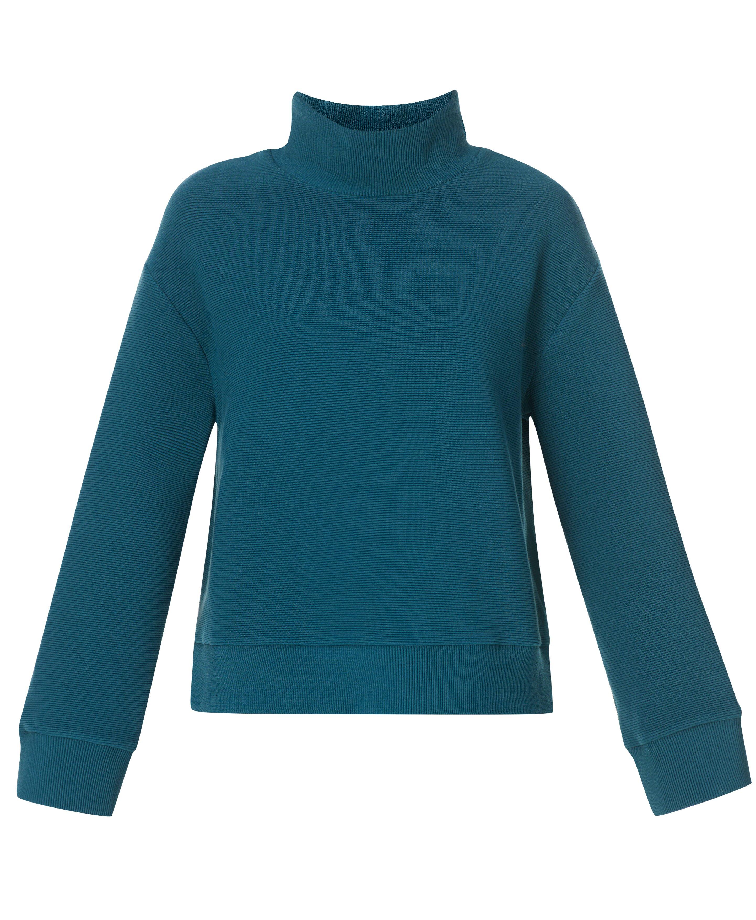 Peaceful Ribbed Funnel Neck Sweatshirt - Deep Green