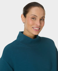 Peaceful Ribbed Funnel Neck Sweatshirt - Deep Green