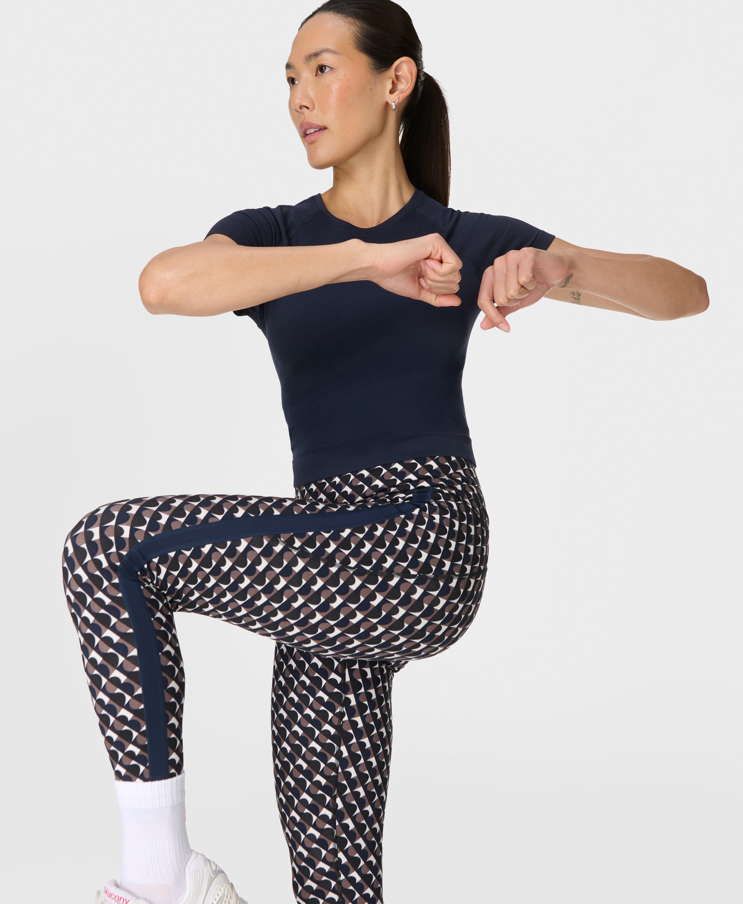 Power Side Stripe Workout Leggings - Brown Arch Geo Print - Full Length