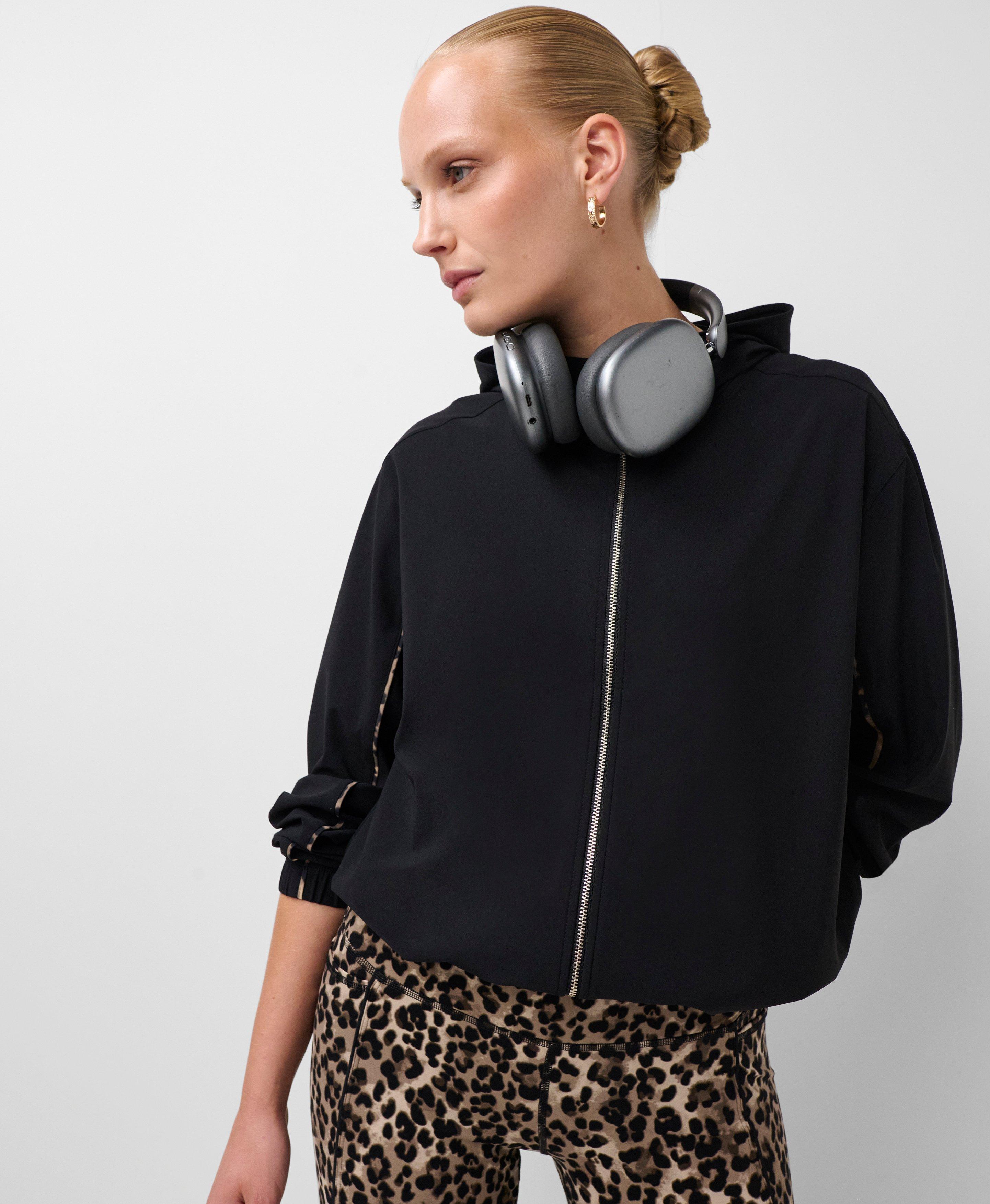 Explorer Cropped Zip-Up - Black Brown Ink Leopard Print