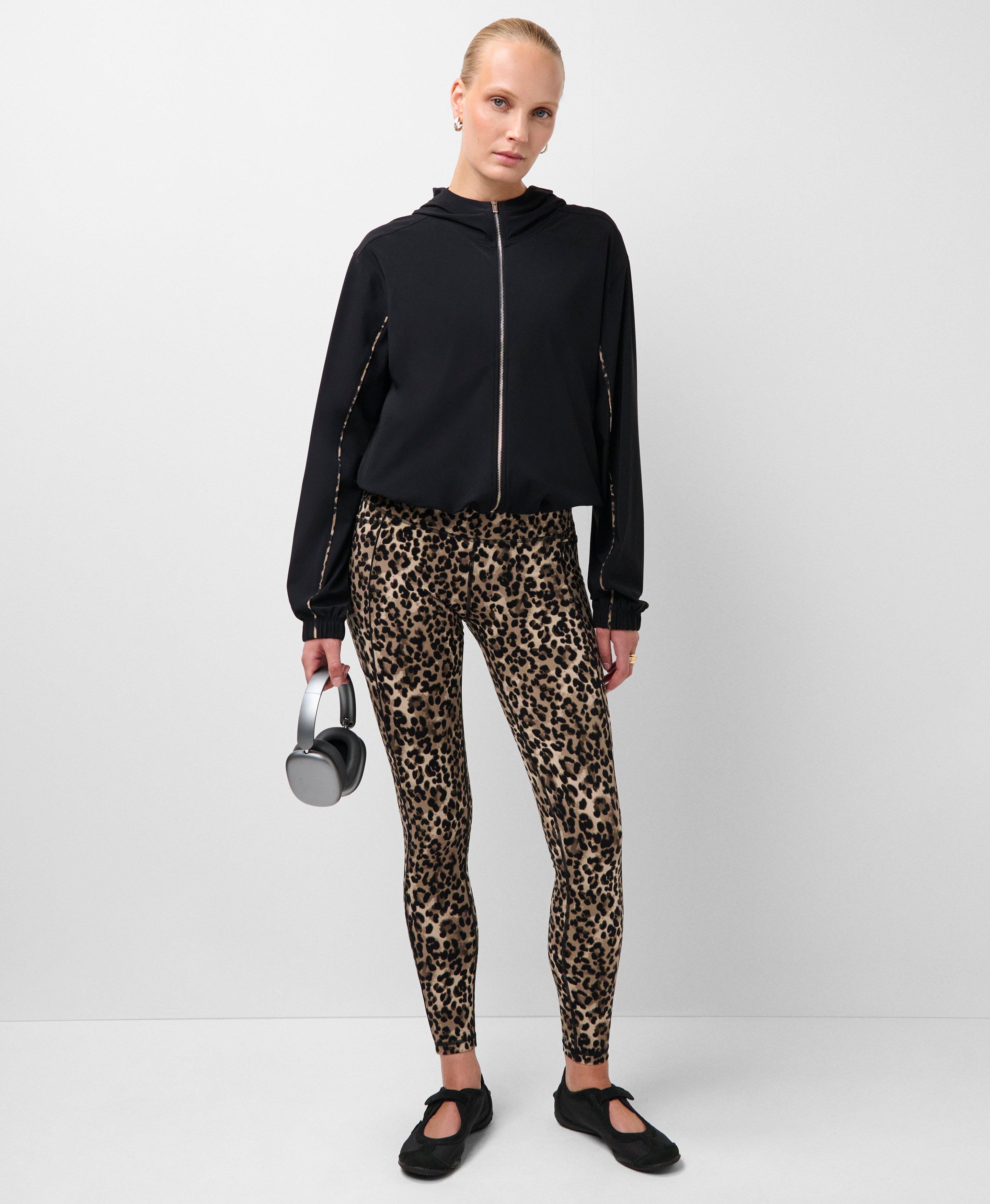 Explorer Cropped Zip-Up - Black Brown Ink Leopard Print