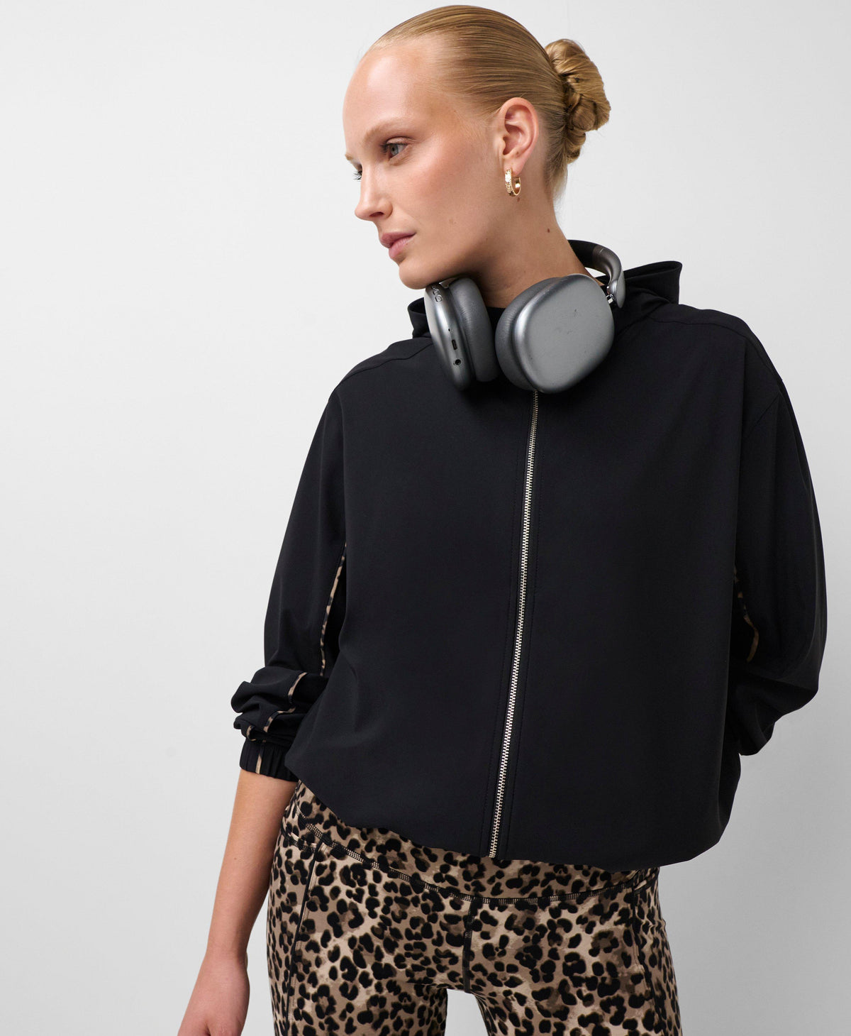Explorer Cropped Zip-Up - Black Brown Ink Leopard Print