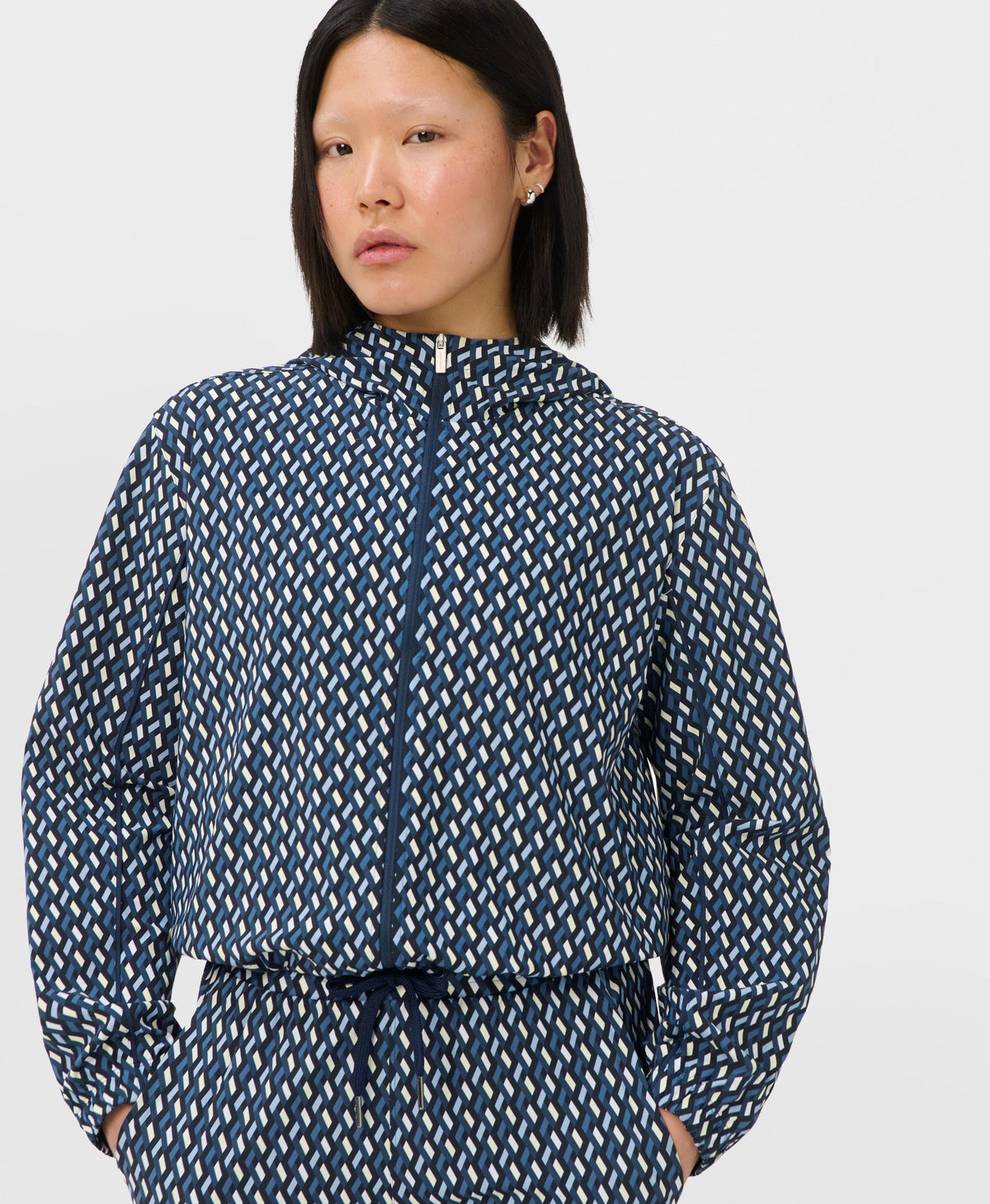 Explorer Cropped Zip-Up - Blue Linked Geo Print