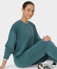 Sand Wash Rib Mix Sweatshirt - Deep Green