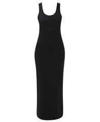 Fitted Scoop Neck Midi Dress - Black