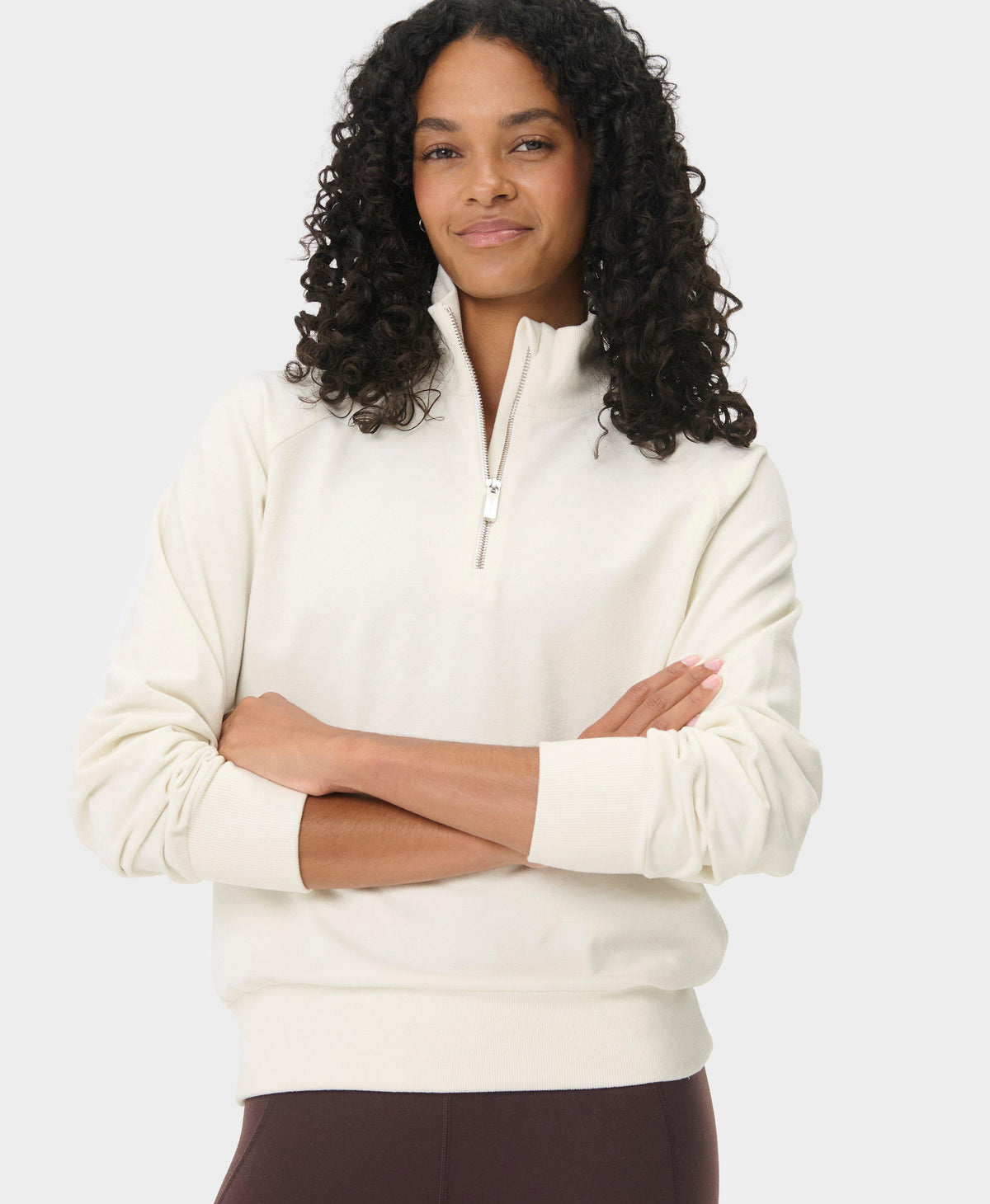 Escape Luxe Fleece Half Zip Crop Sweatshirt - Lily White
