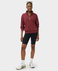 Escape Luxe Fleece Half Zip Crop Sweatshirt - Merlot Red