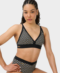 Core Bikini Top - Beige Linked Geo Print