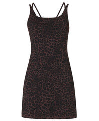 Ultimate Studio Yoga Double Strap Dress - Brown Leopard Skin Print