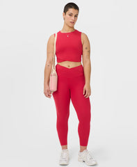 All Day 7/8 Wrap Waist Leggings - Crimson Red - 7/8 Length