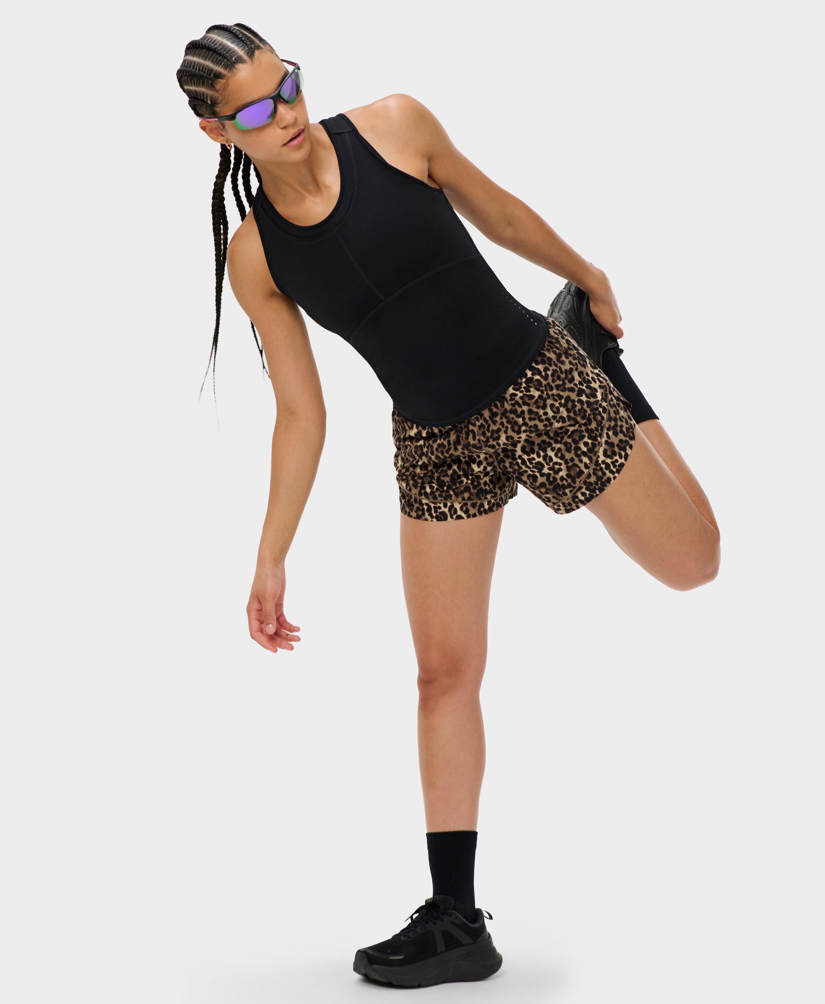 Runner's High Loose Shorts - Brown Ink Leopard Print - Shorts