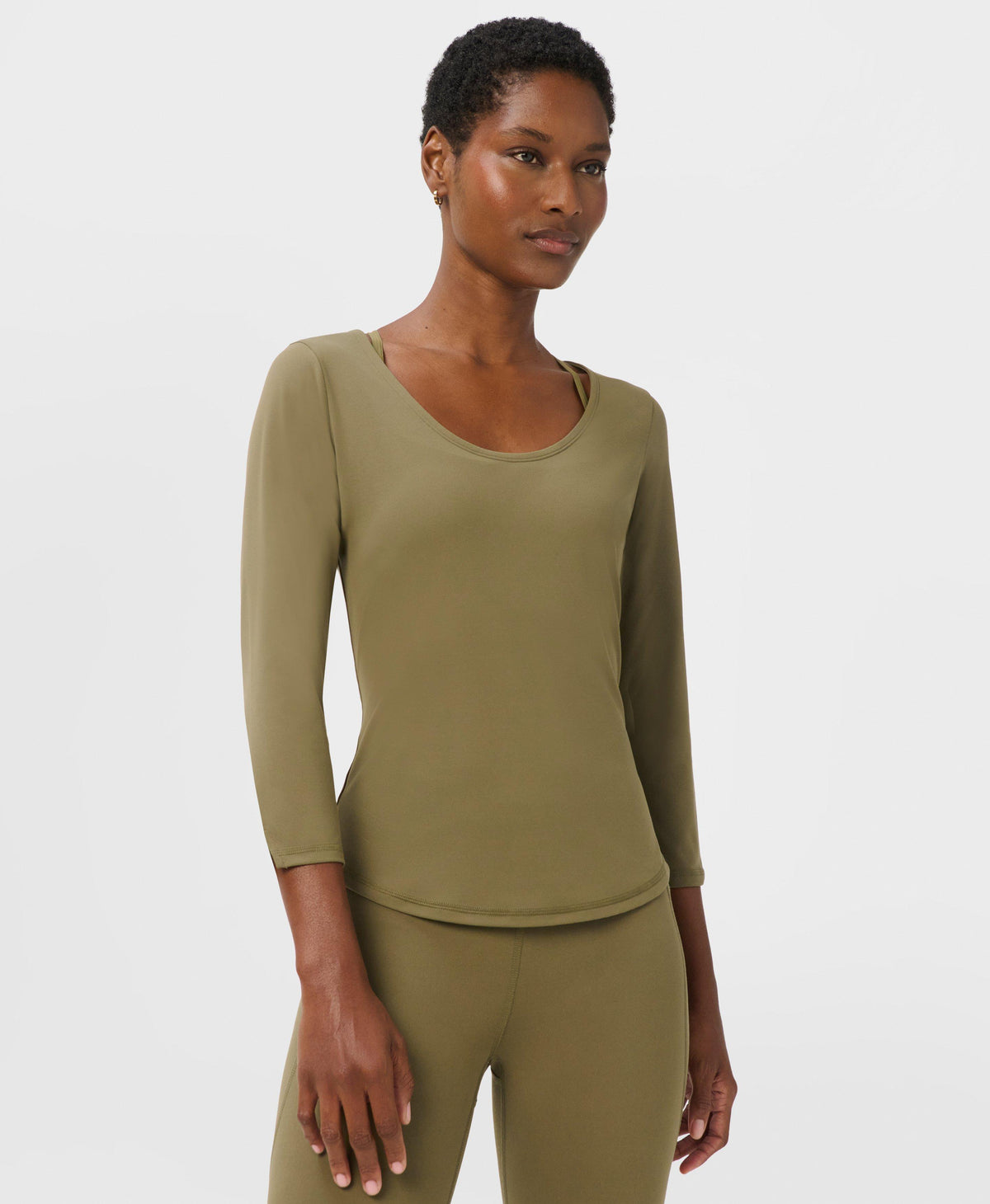Ultimate Studio Yoga 3/4 Sleeve Tee - Khaki Brown