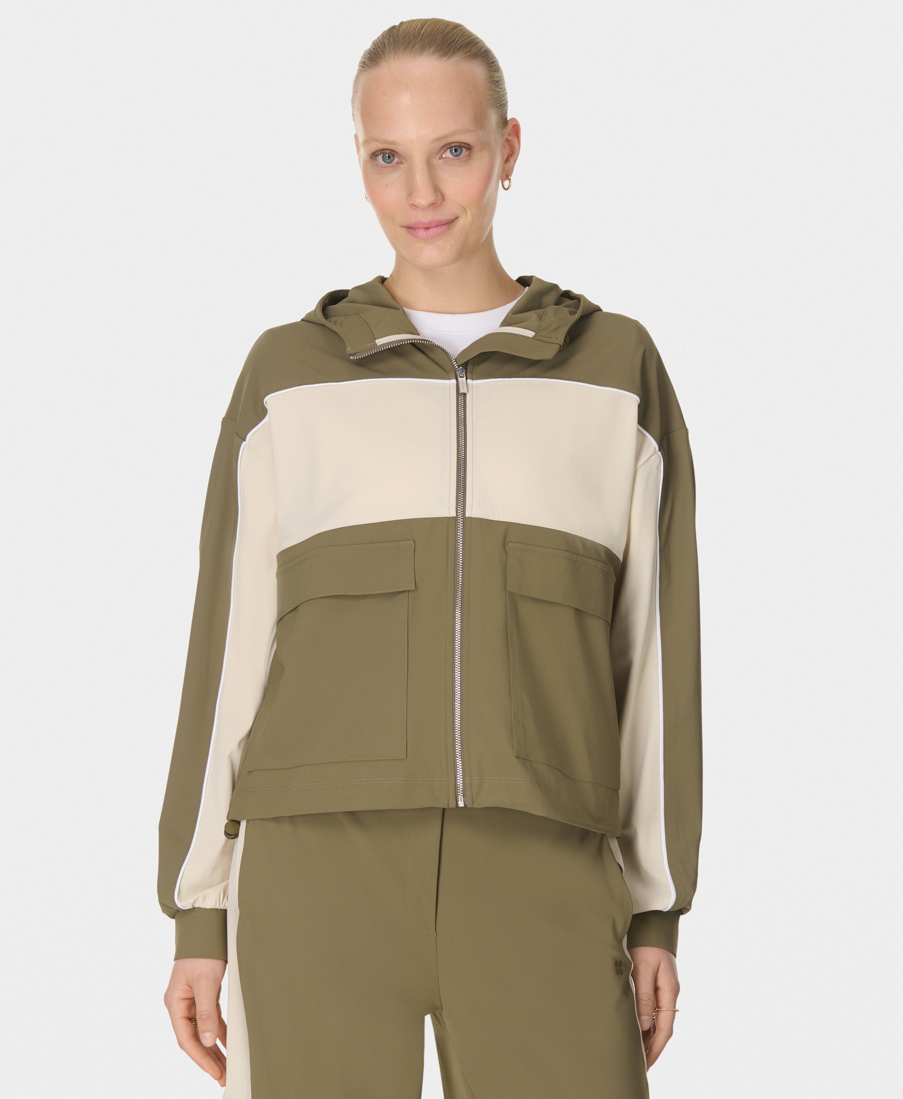 Explorer Patch Pocket Zip-Up Hoodie - Khaki Brown Pebble Beige