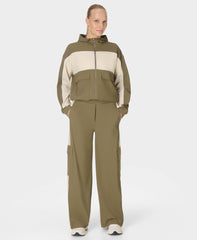 Explorer Patch Pocket Zip-Up Hoodie - Khaki Brown Pebble Beige