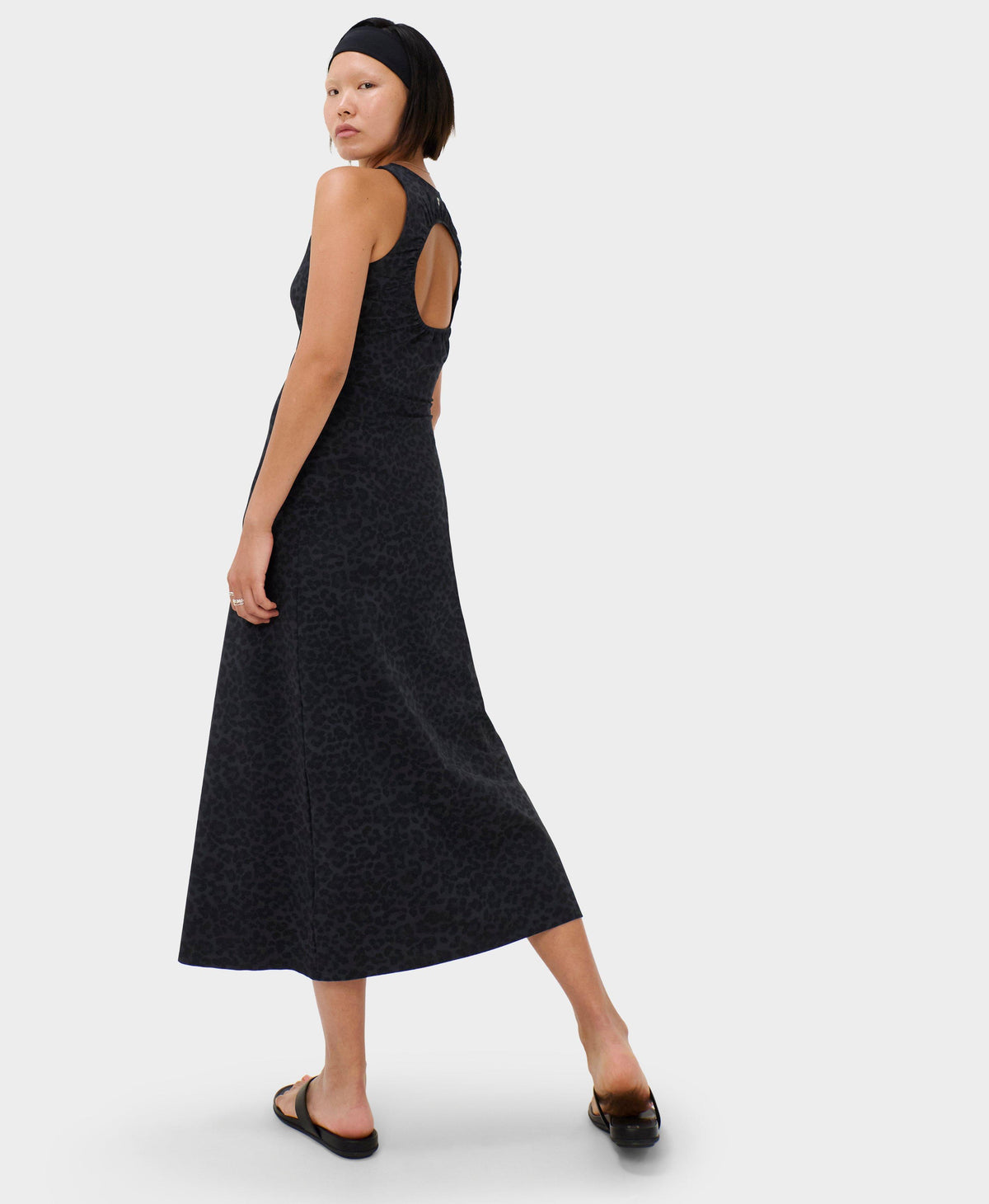 Explorer Back Detail Midi Dress - Black Ink Leopard Print