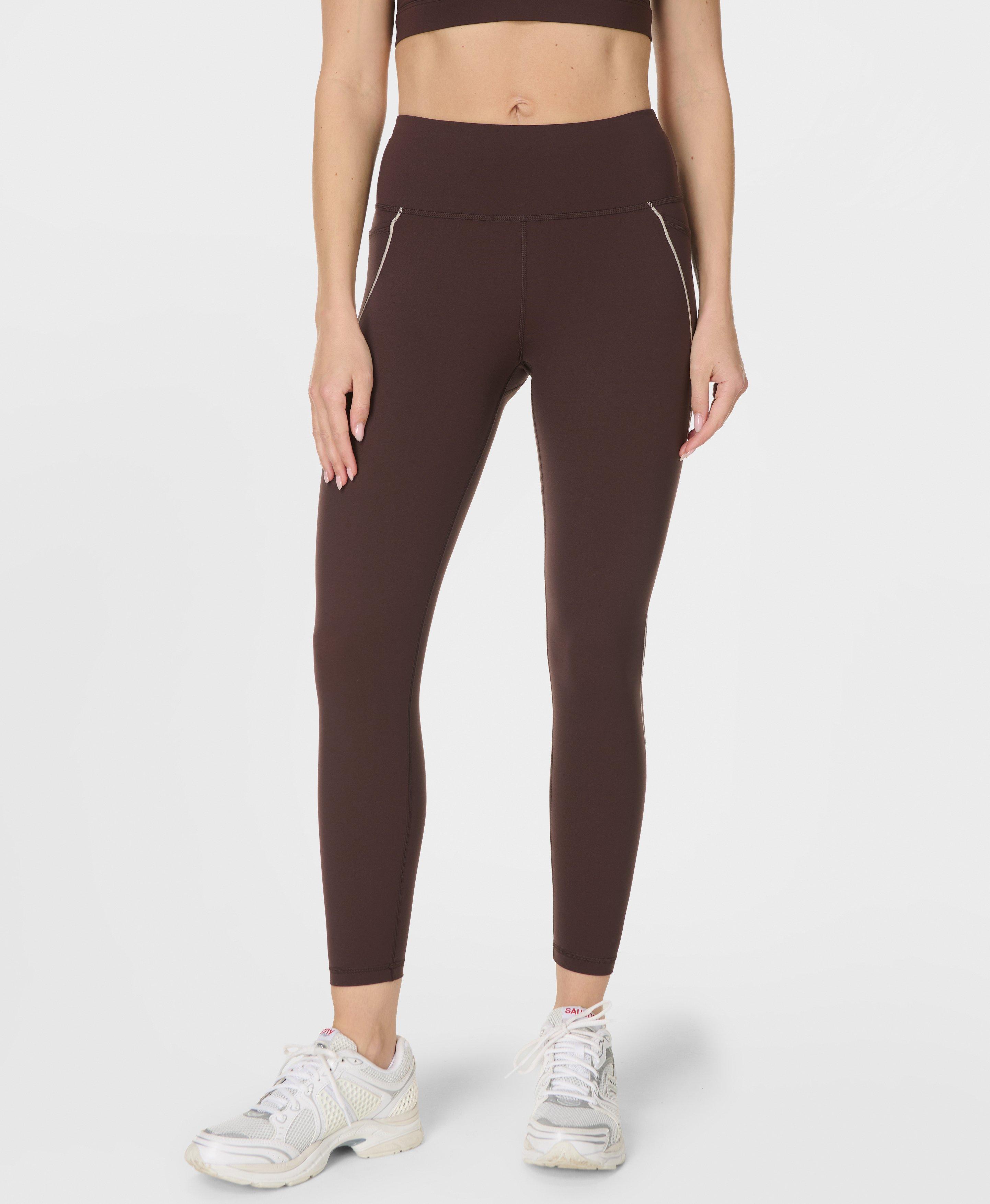 Power 7/8 Contrast Stitch Workout Leggings - Sable Brown - 7/8 Length