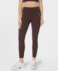 Power 7/8 Contrast Stitch Workout Leggings - Sable Brown - 7/8 Length